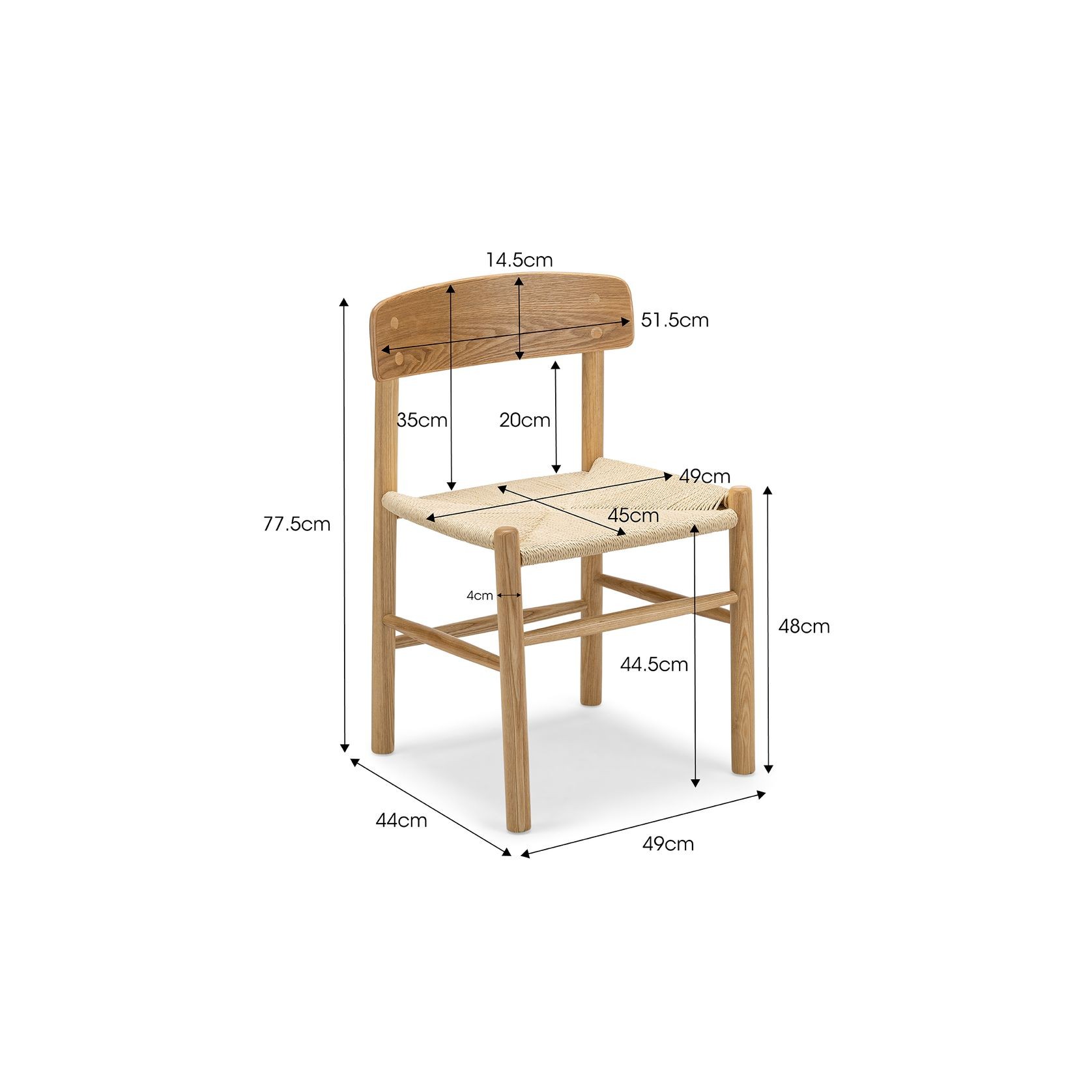 Isak Solid Ashwood Woven Cord Dining Chair | Set of 2 | Natural gallery detail image
