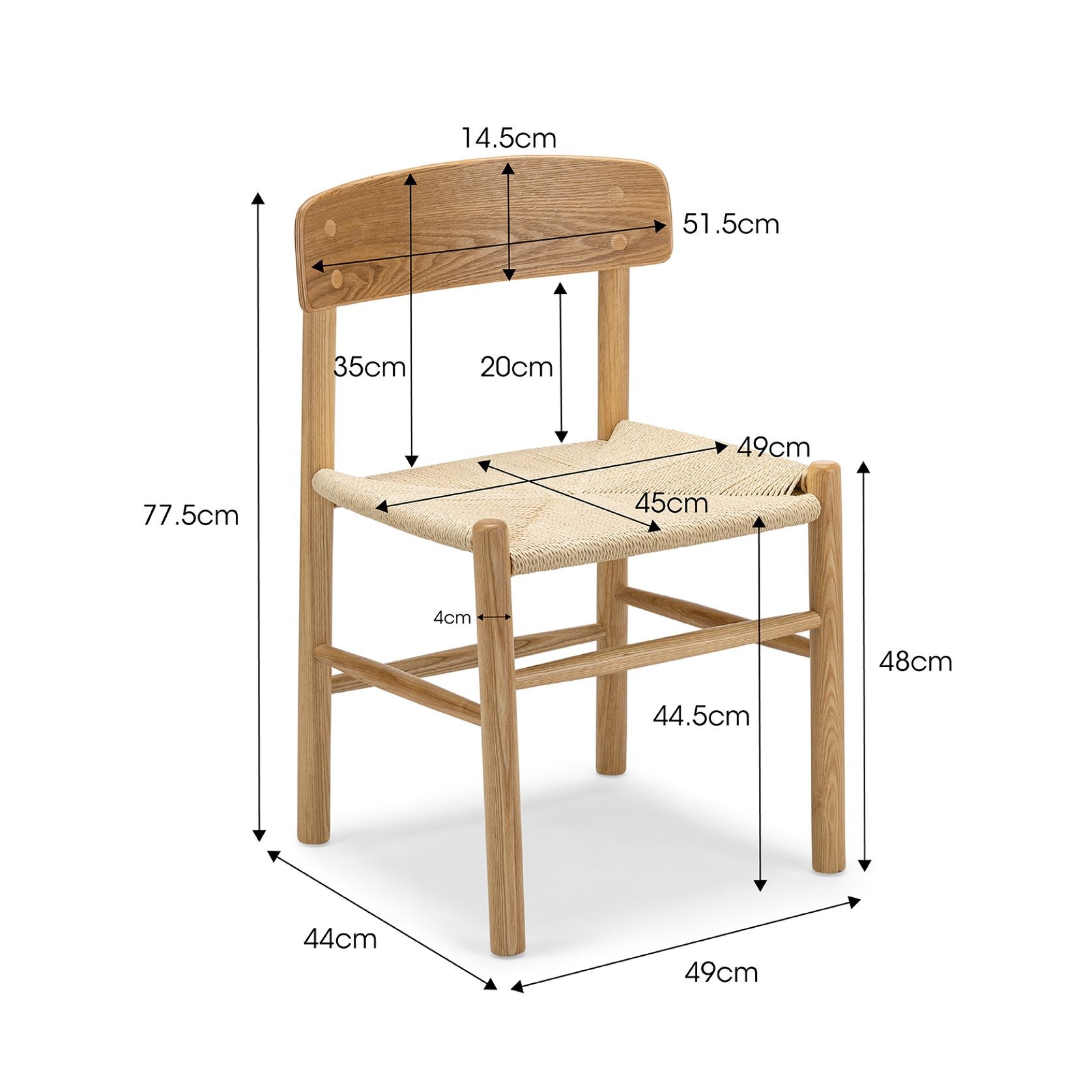 Isak Solid Ashwood Woven Cord Dining Chair | Set of 2 | Natural gallery detail image