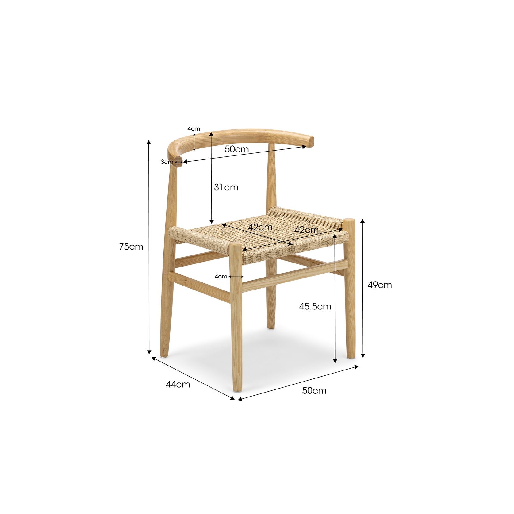 Oskar Solid Ashwood Woven Dining Chair | Set of 2 | Natural gallery detail image