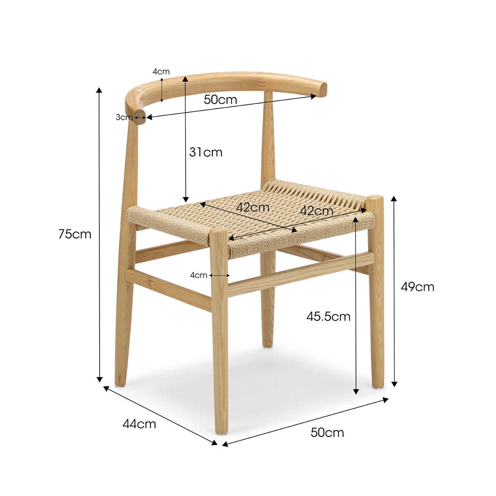 Oskar Solid Ashwood Woven Dining Chair | Set of 2 | Natural gallery detail image