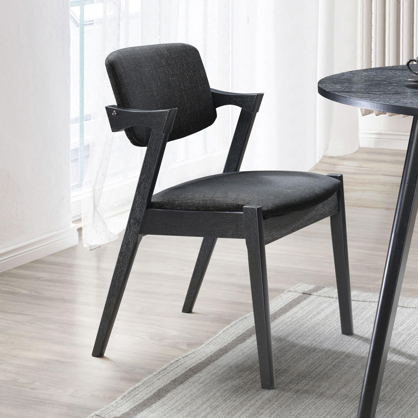 Bella Black Hardwood Dining Chair | Black Fabric gallery detail image
