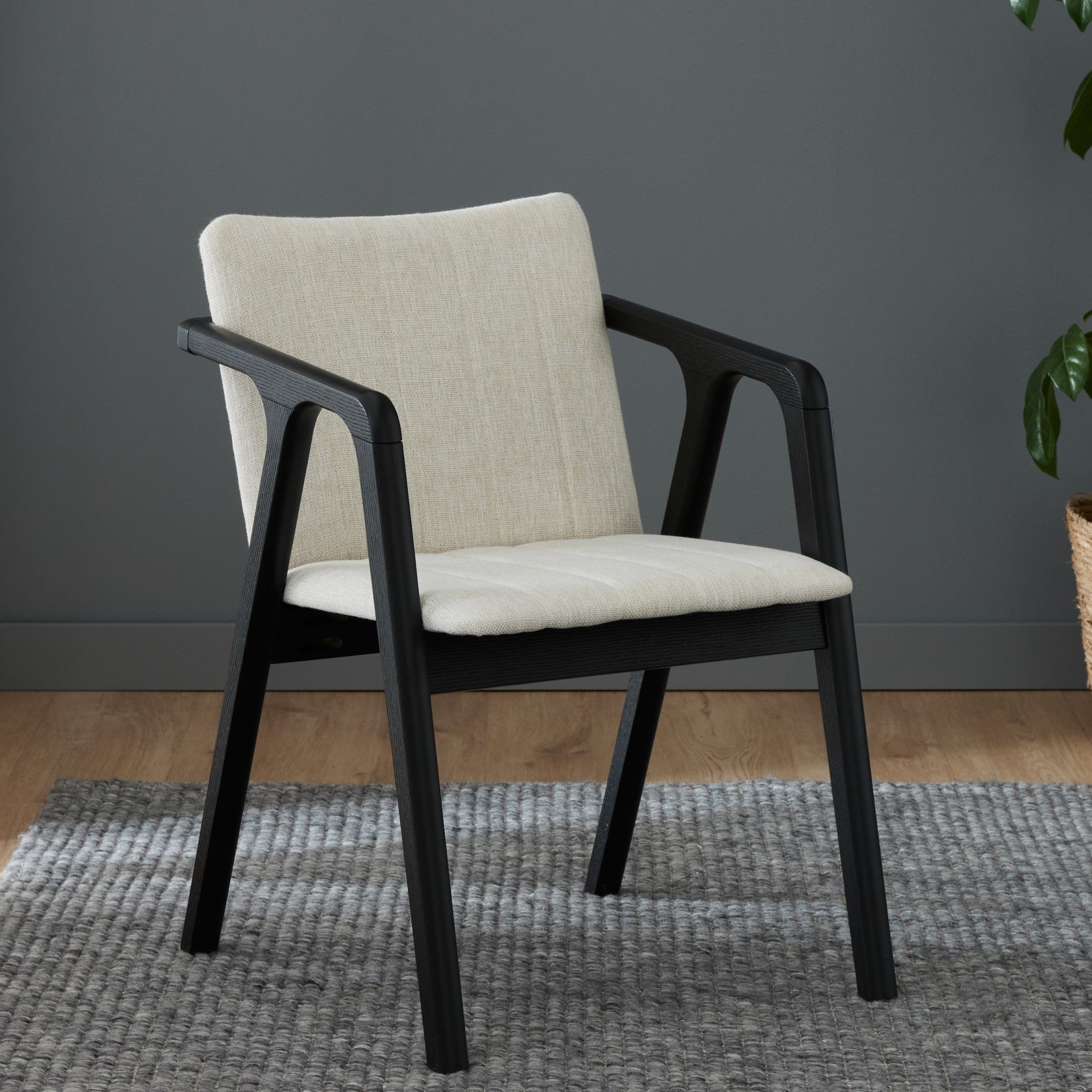 Elm Black Hardwood Dining Chair | Beige Fabric gallery detail image