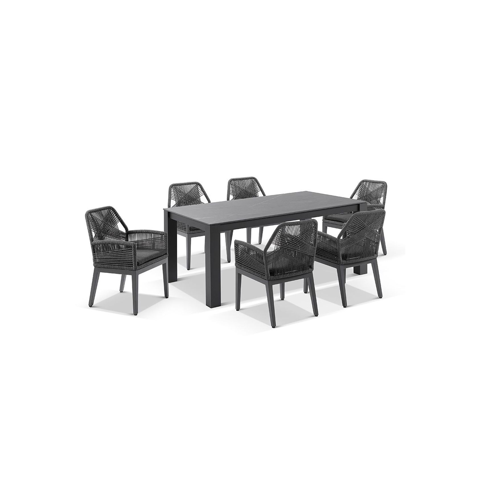 Hugo Ceramic 1.8m Dining Table with 6 Hugo Rope Chairs gallery detail image