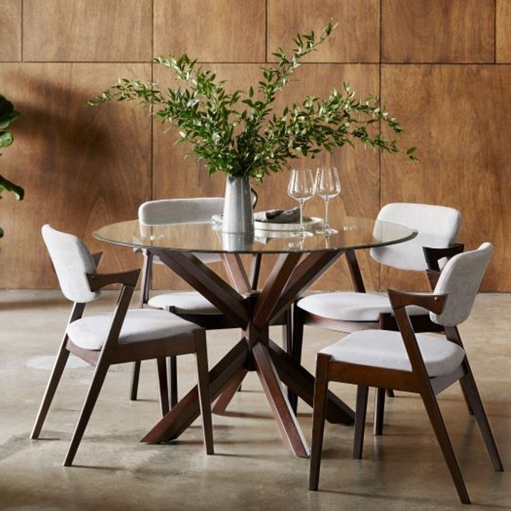 Bella 5PCE Round Glass Dining Set | Dark Hardwood Frame gallery detail image