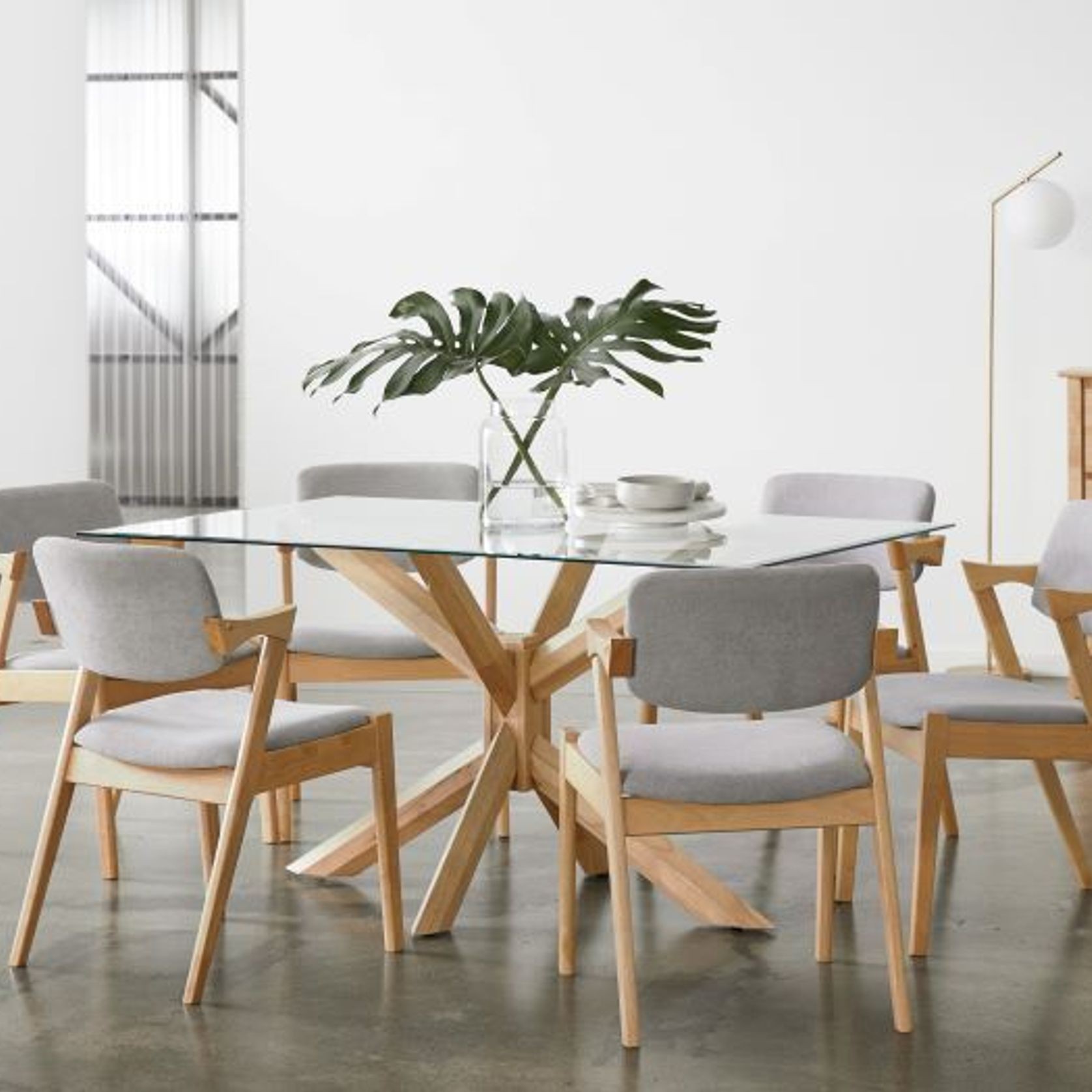 Bella 7PCE Glass Dining Set | Natural Hardwood gallery detail image