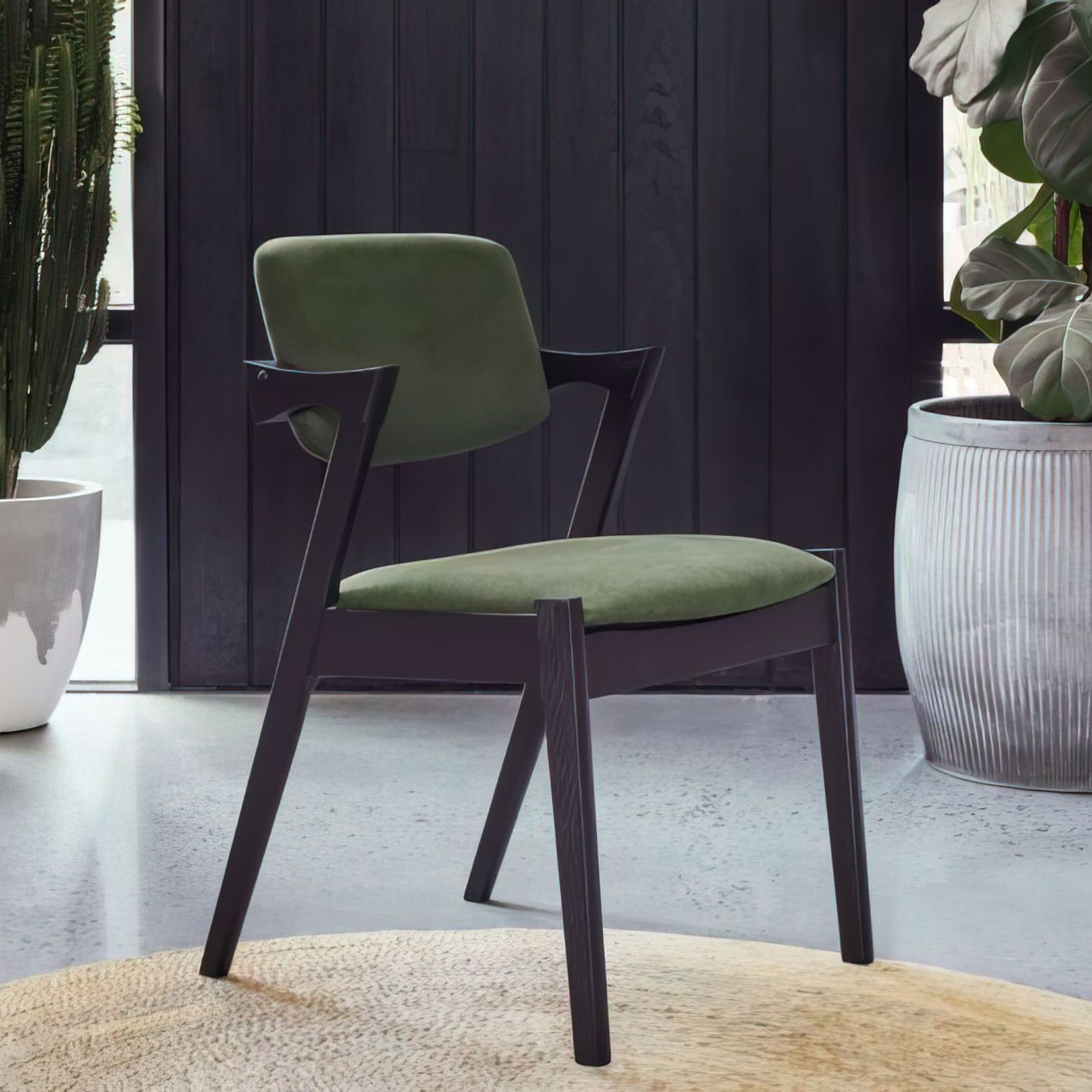 Bella Black Hardwood Dining Chair | Green Fabric gallery detail image
