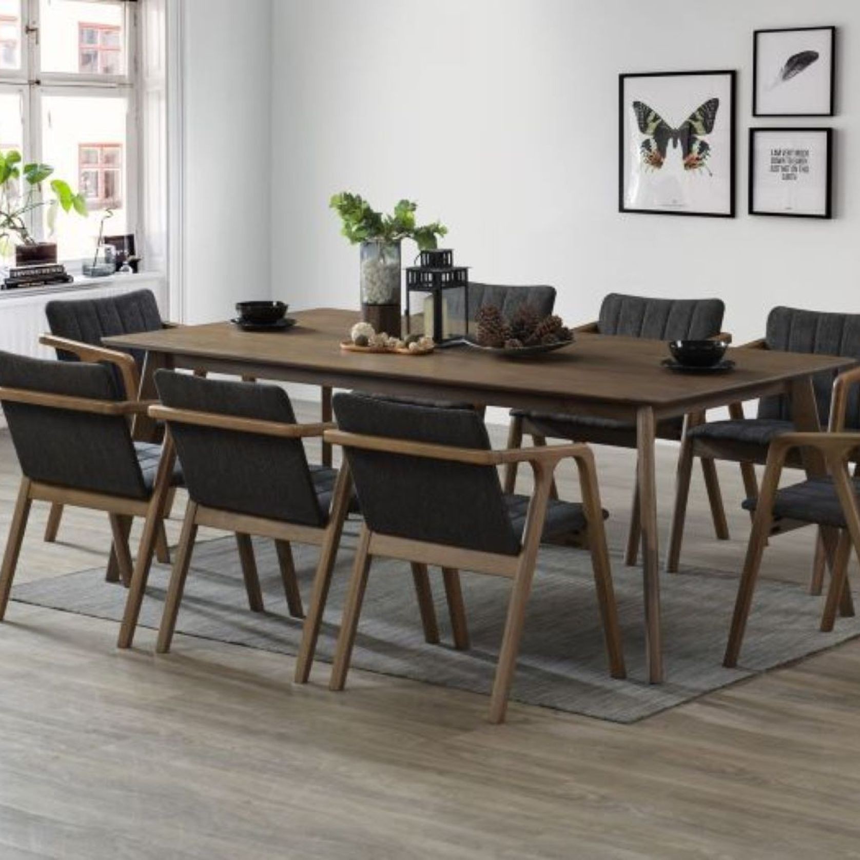 Elm 9PCE Hardwood Dining Set | Walnut & Black Fabric gallery detail image