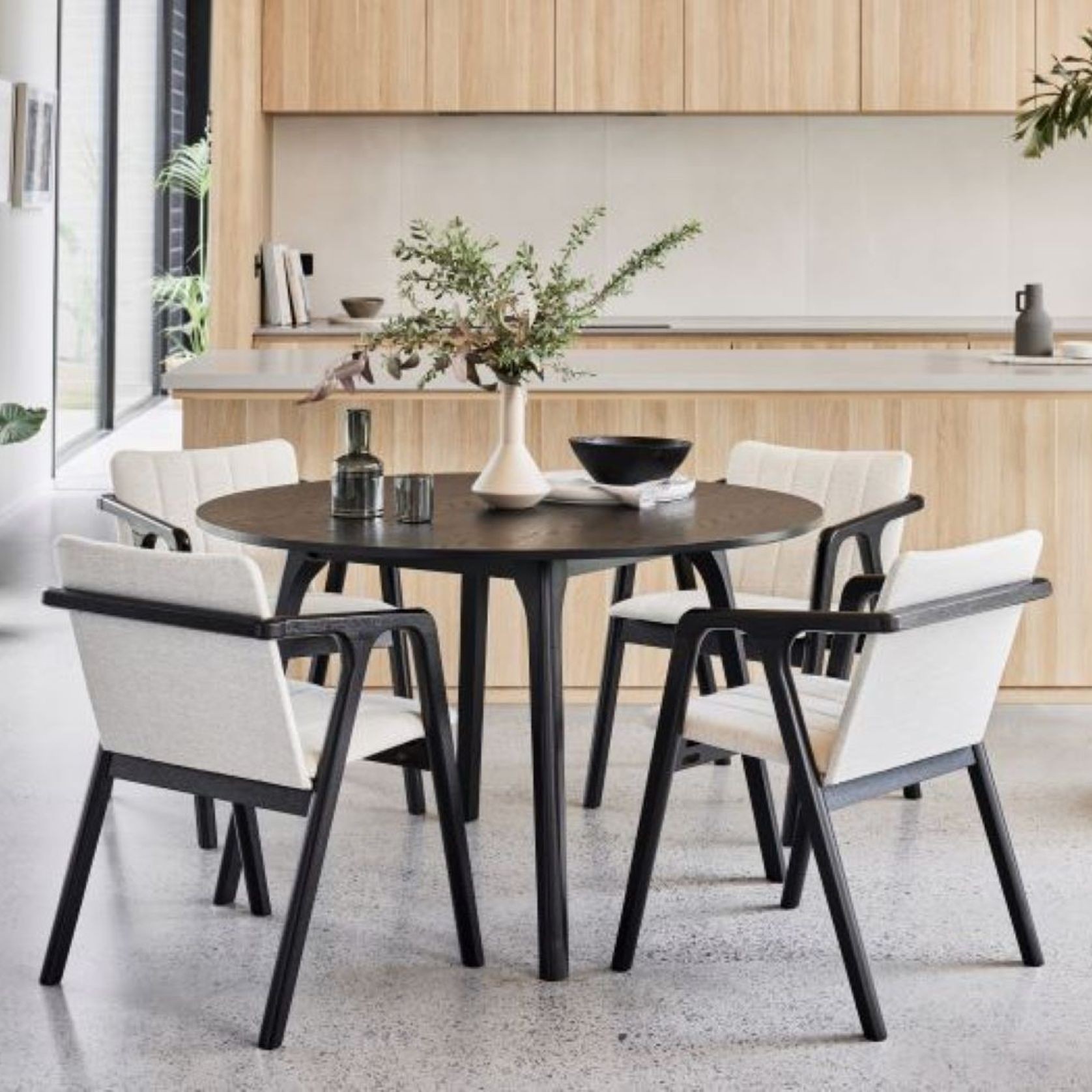 Elm Black Hardwood Dining Chair | Beige Fabric gallery detail image