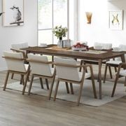 Elm 9PCE Hardwood Dining Set | Walnut & Beige Fabric gallery detail image