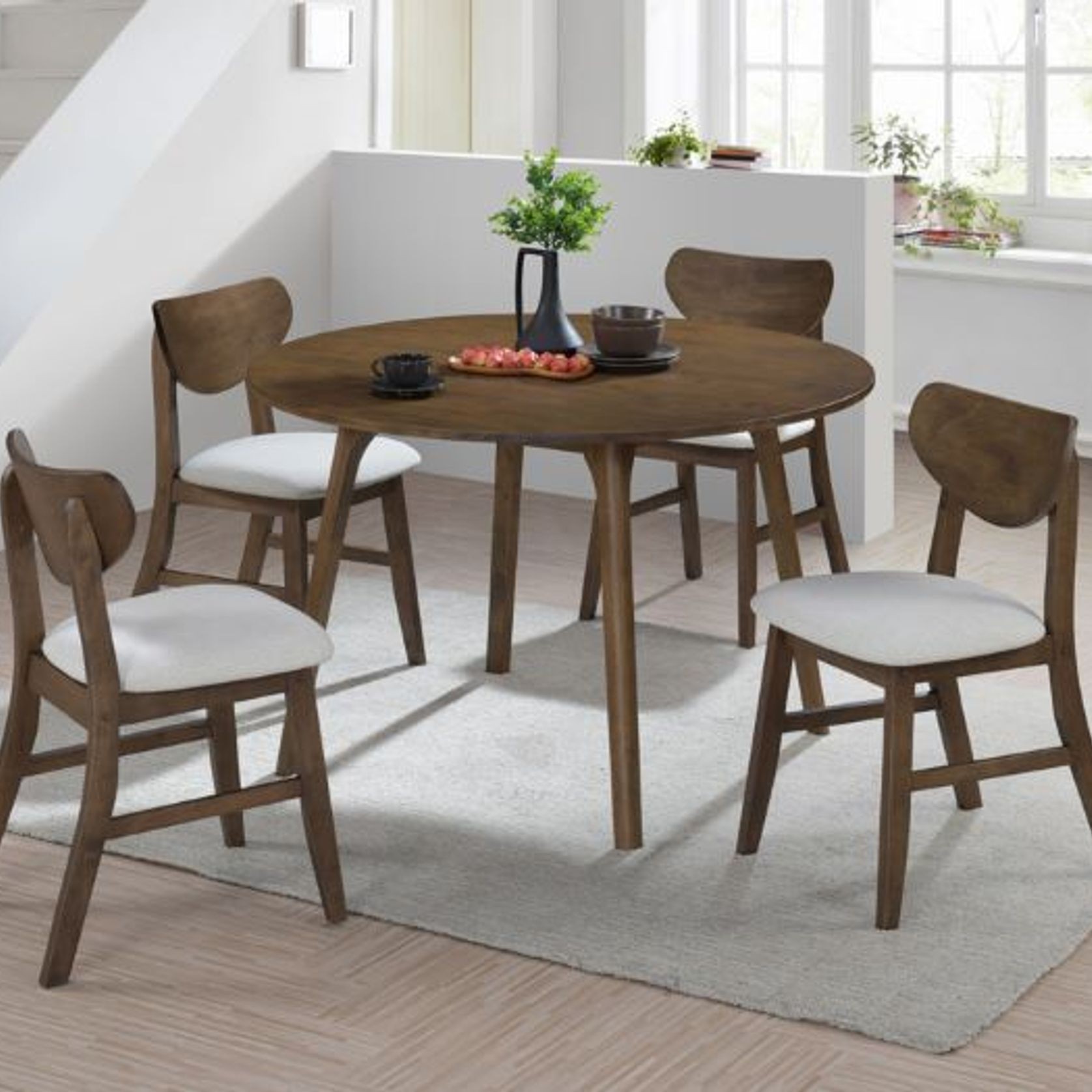 Soho 5PCE Hardwood Dining Set | Walnut | Beige Fabric gallery detail image
