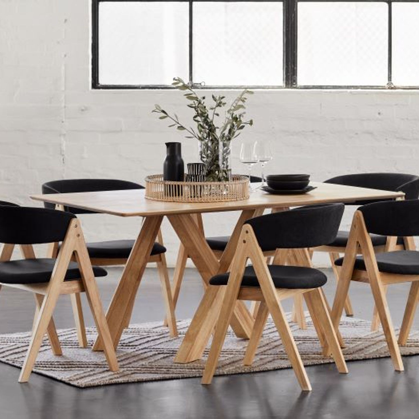 Gaudi 7PCE Natural Hardwood Dining Set | Black gallery detail image