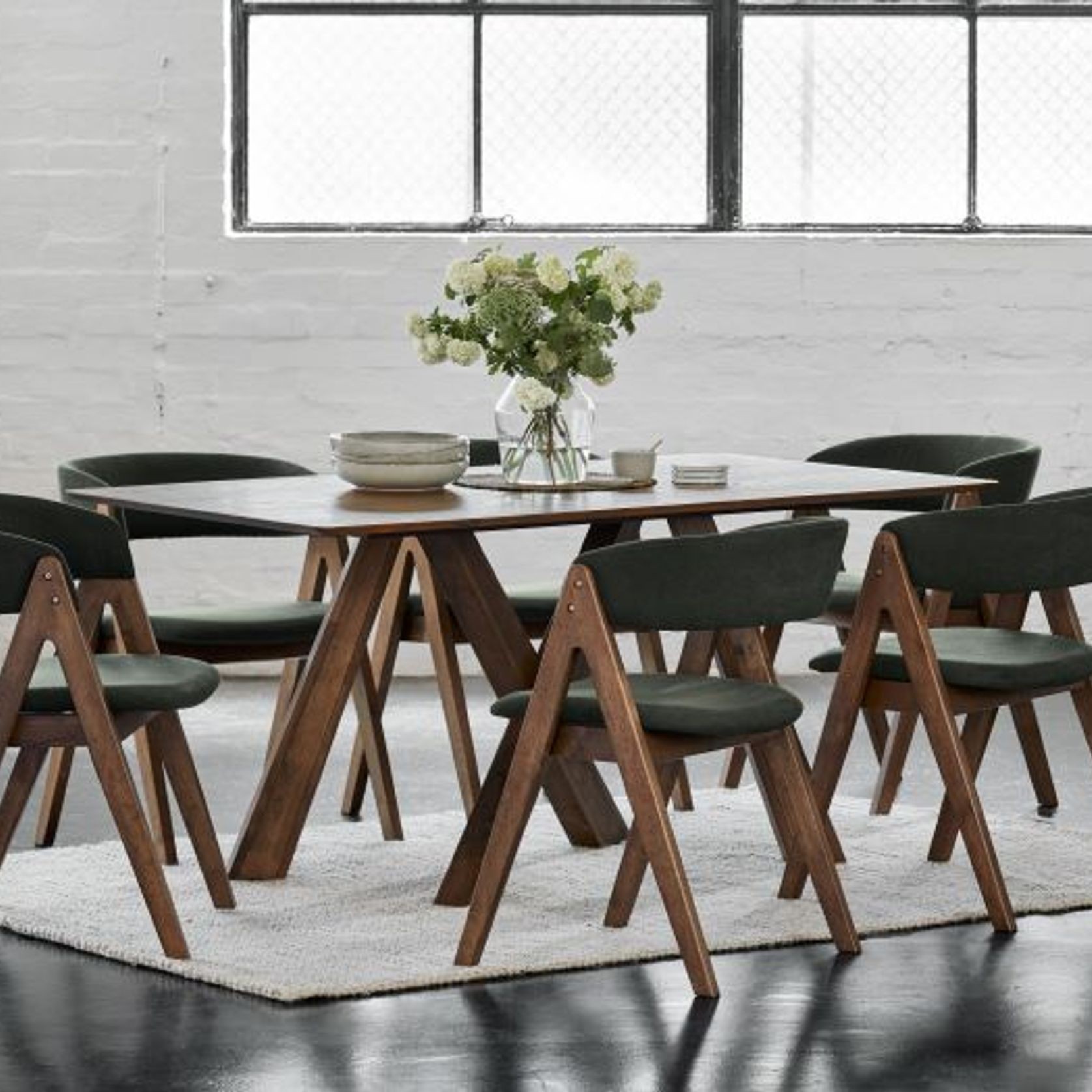 Gaudi 7PCE Hardwood Dining Set | Walnut | Green gallery detail image