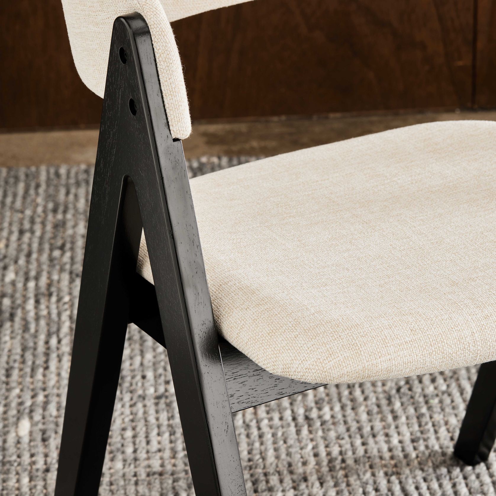 Gaudi Black Hardwood Dining Chair | Beige Fabric gallery detail image