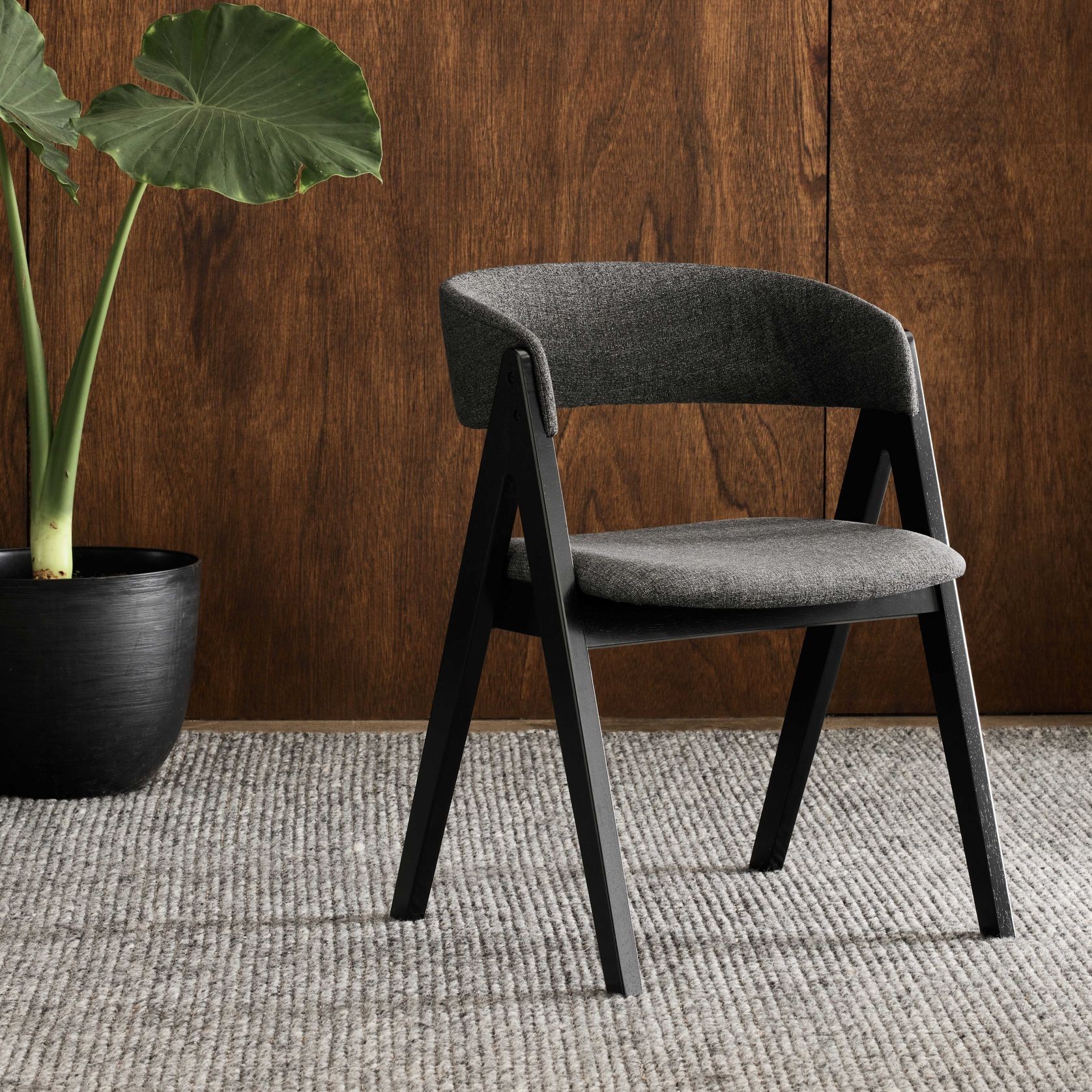 Gaudi Black Hardwood Dining Chair | Charcoal Fabric gallery detail image