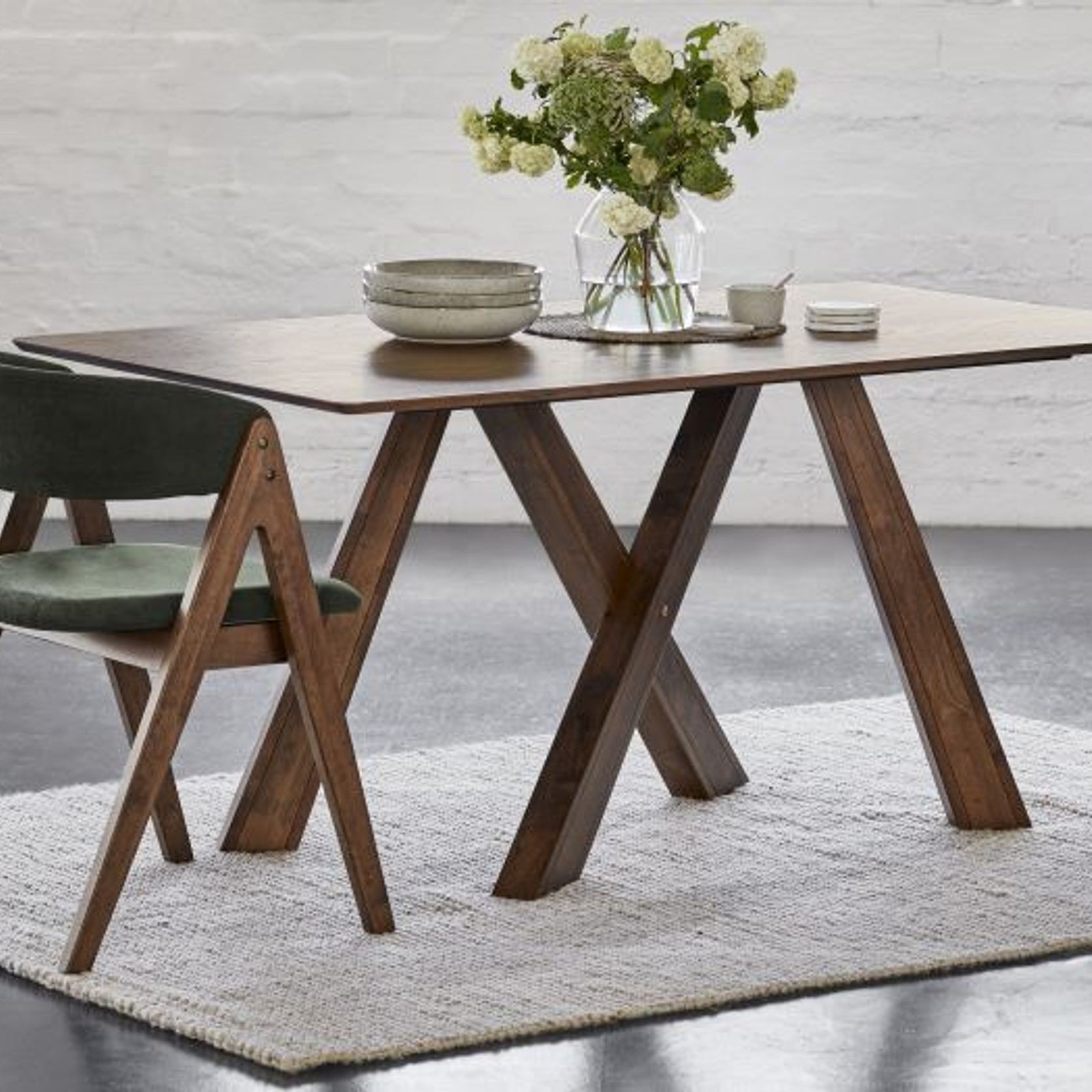 Gaudi 7PCE Hardwood Dining Set | Walnut | Green gallery detail image