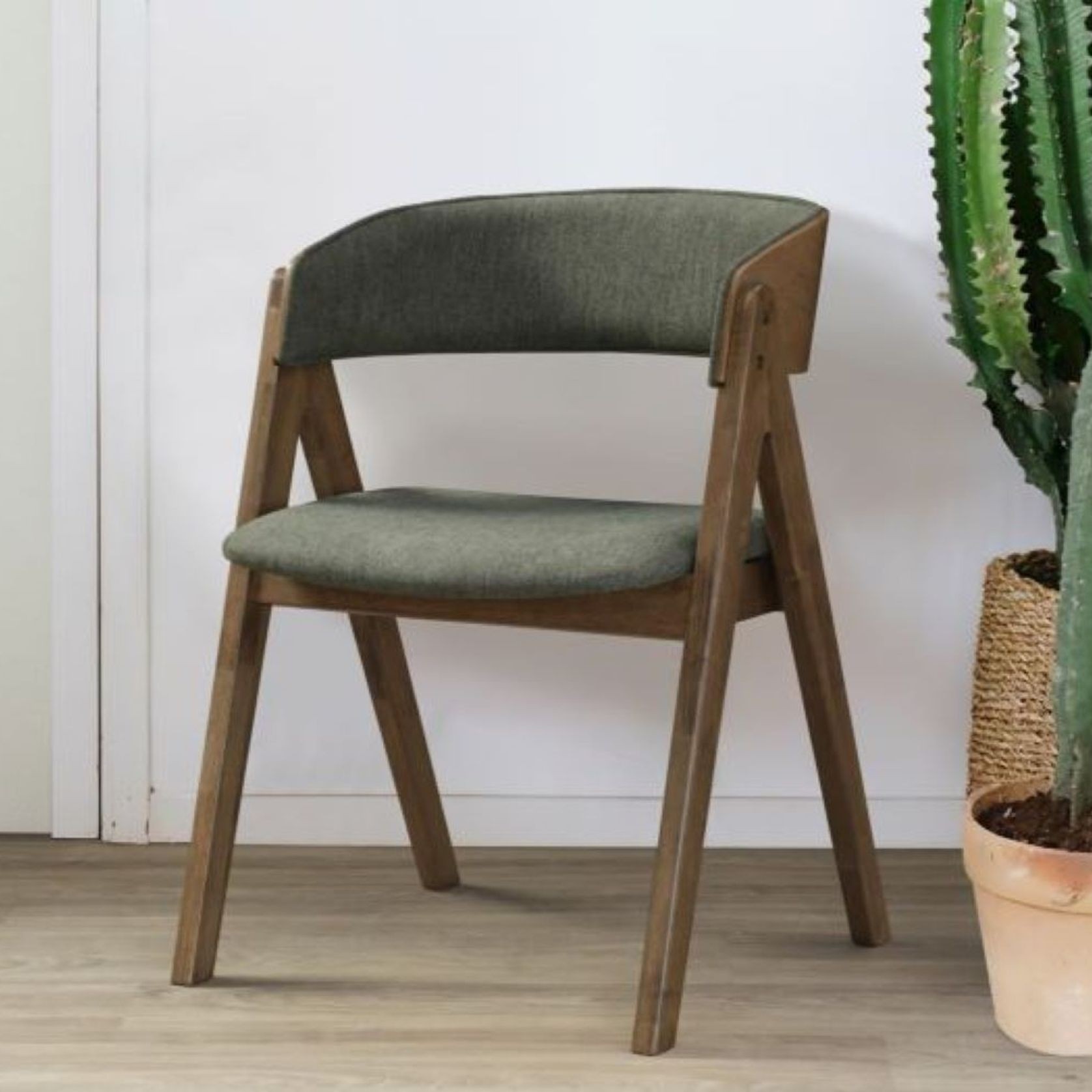 Gaudo Hardwood Dining Chair | Walnut | Green Fabric gallery detail image