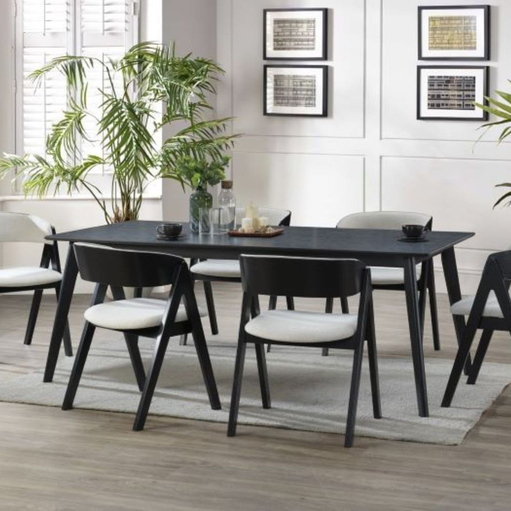 Gaudo 7PCE Black Hardwood Dining Set | Beige Fabric gallery detail image