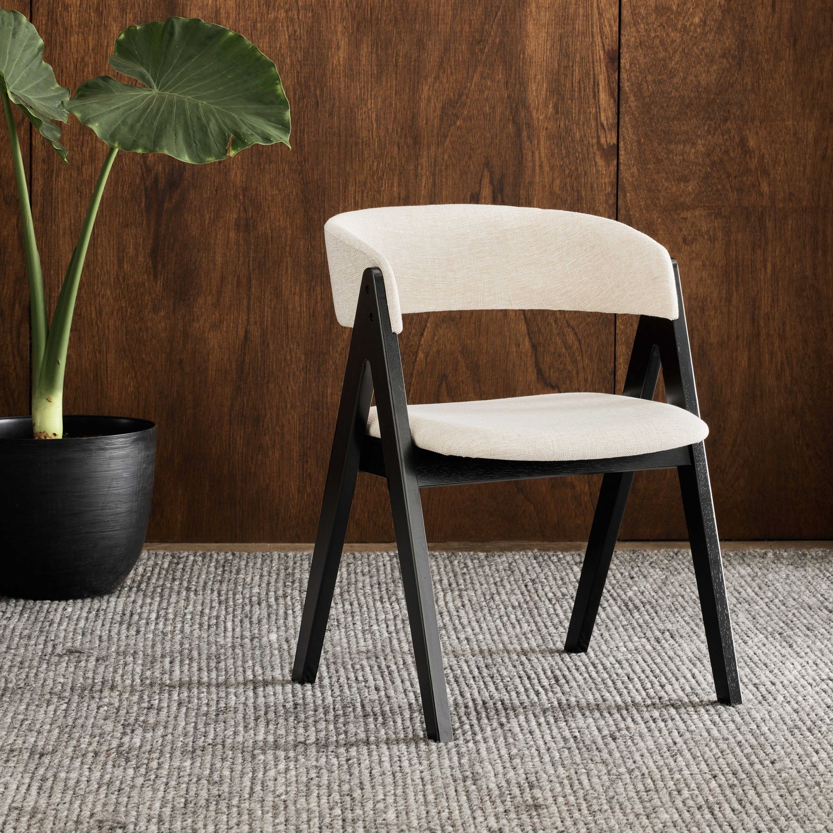 Gaudi Black Hardwood Dining Chair | Beige Fabric gallery detail image