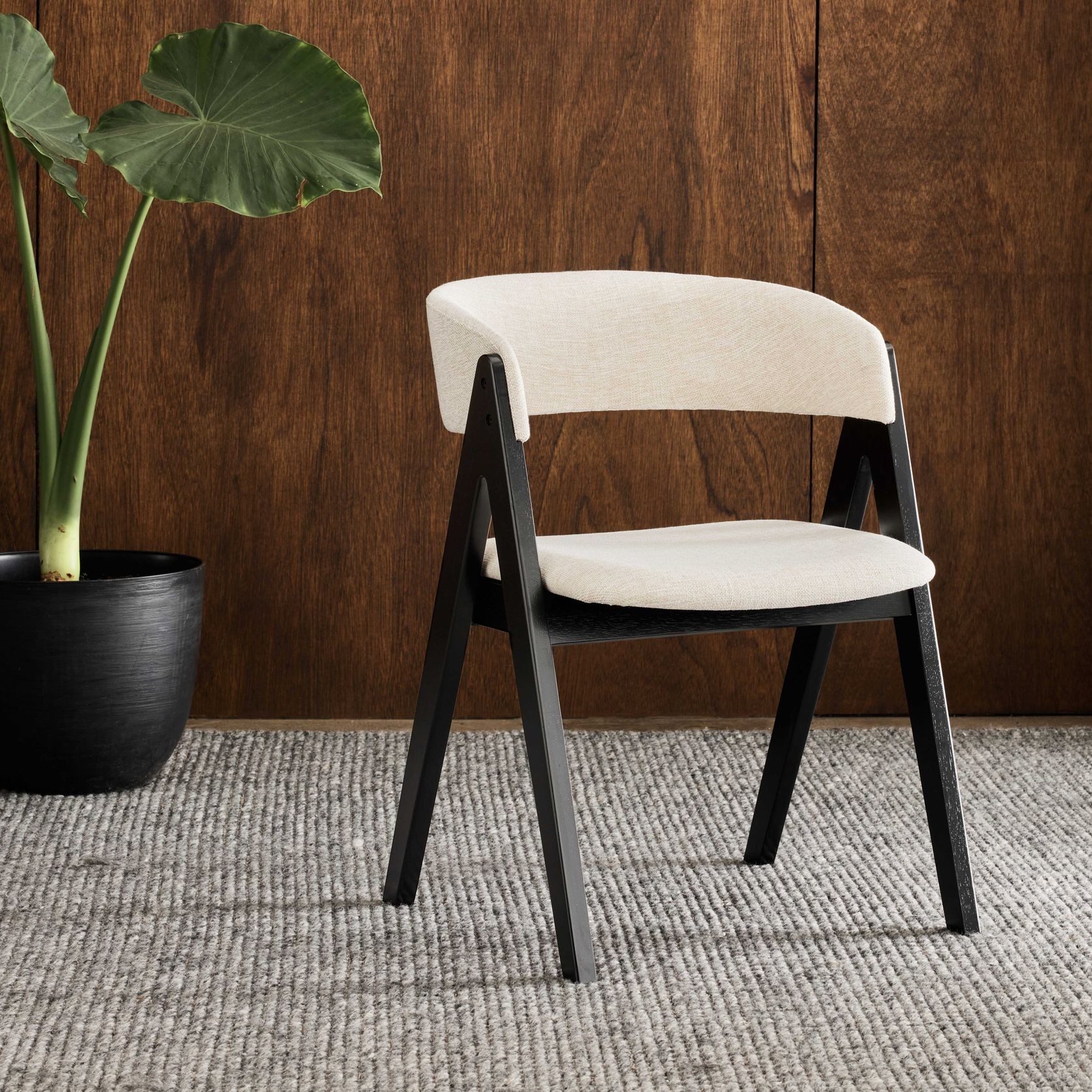Gaudi Black Hardwood Dining Chair | Beige Fabric gallery detail image