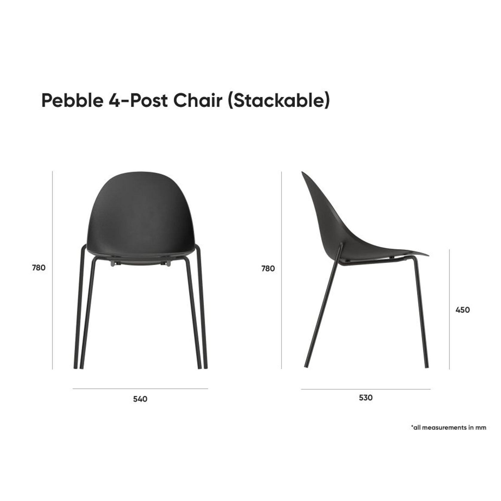 Pebble Fabric Dark Grey Upholstered Chair - 4 Post Base - White gallery detail image