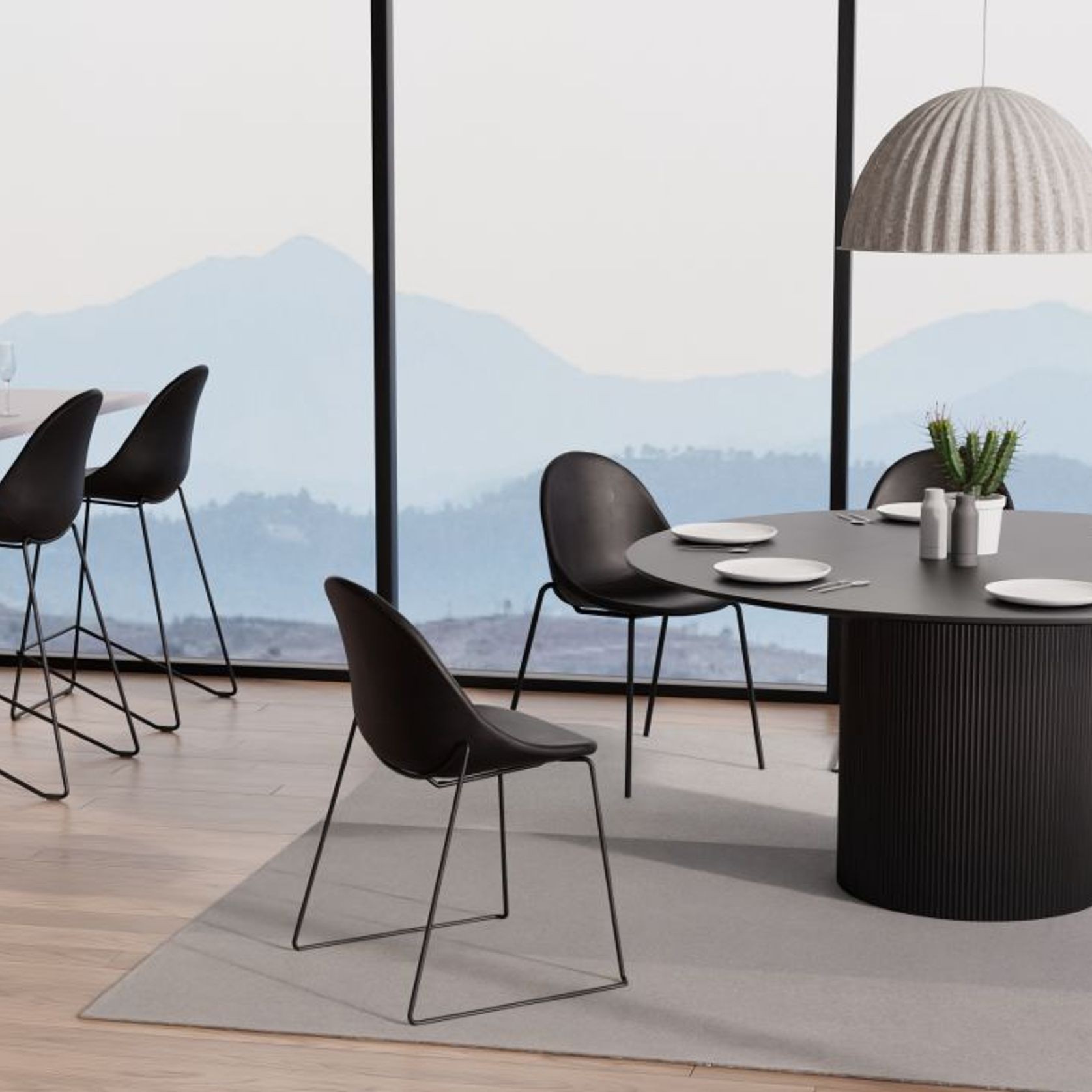 Pebble Chair Black Upholstered Vintage Seat - Pyramid Fixed Base with Castors - Black gallery detail image