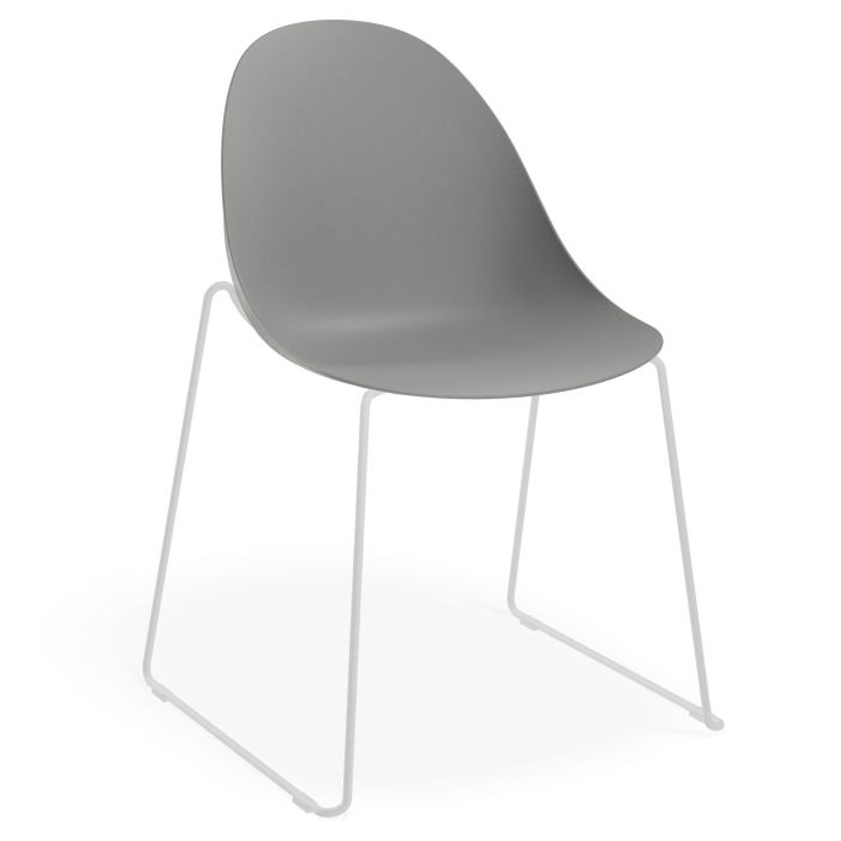 Pebble Chair Grey with Shell Seat - Sled Stackable Base - White gallery detail image