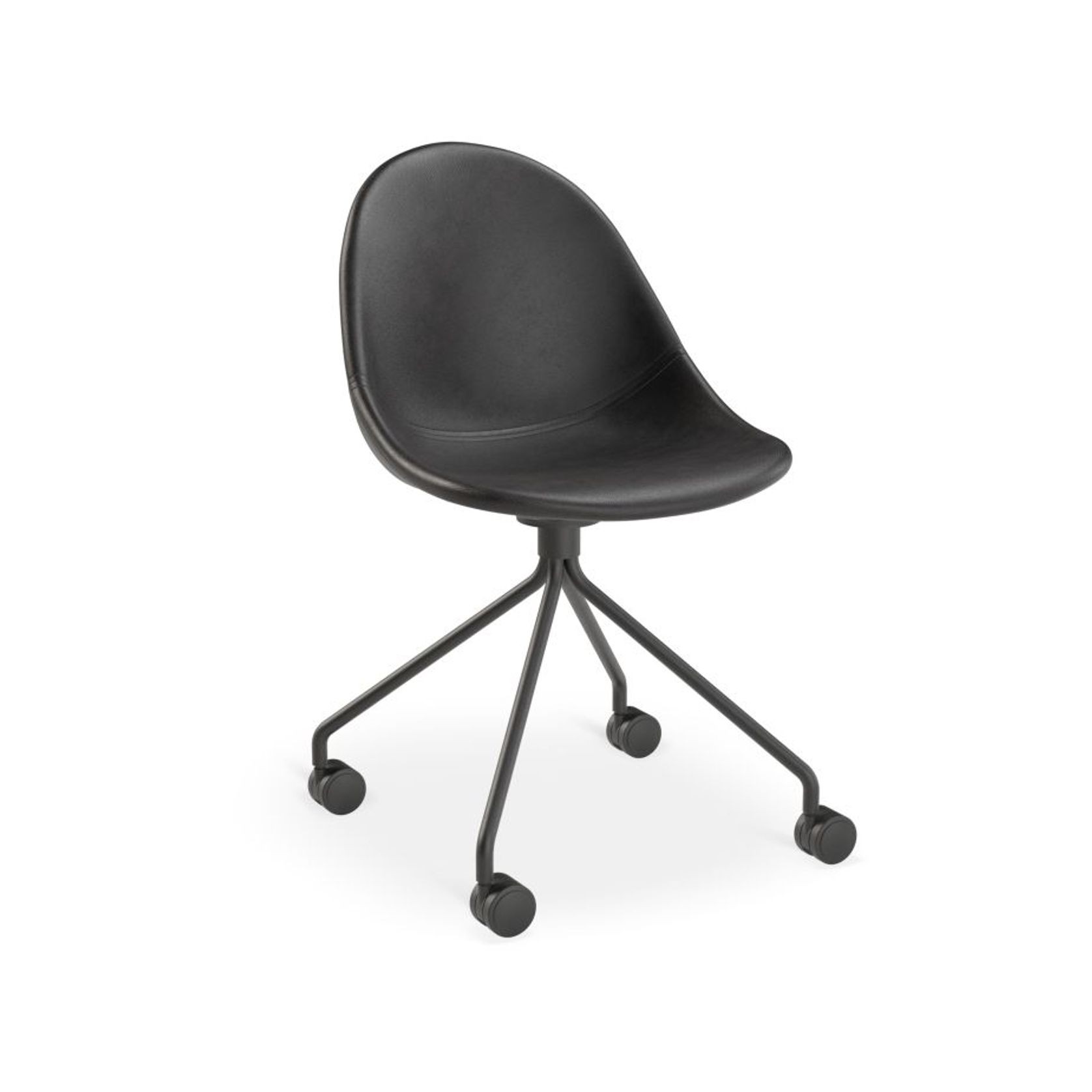 Pebble Chair Black Upholstered Vintage Seat - Pyramid Fixed Base with Castors - Black gallery detail image