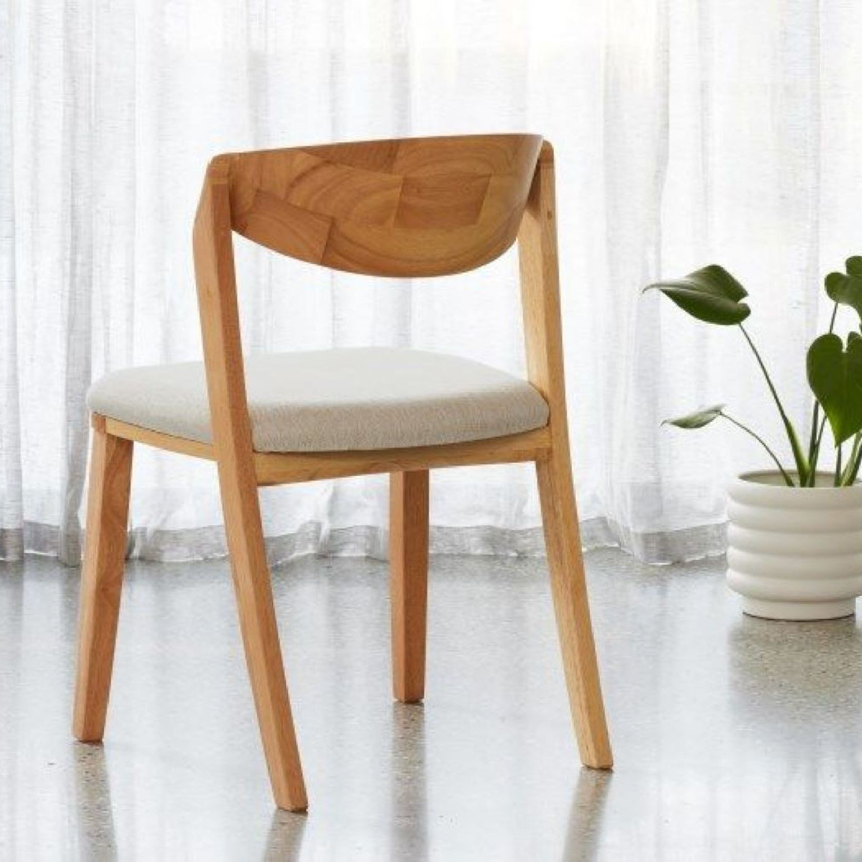 Villa Natural Hardwood Dining Chair | Beige Fabric gallery detail image