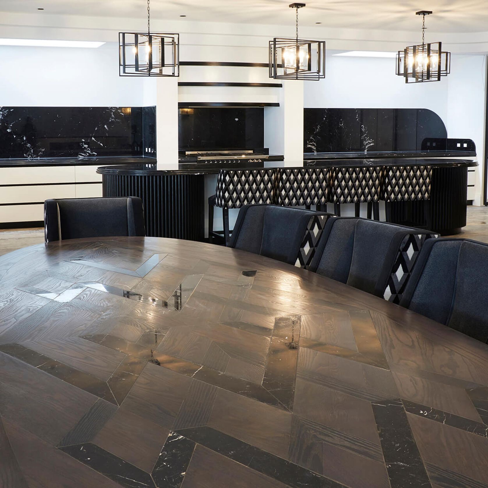 Bespoke Oak & Marble Parquetry Table gallery detail image