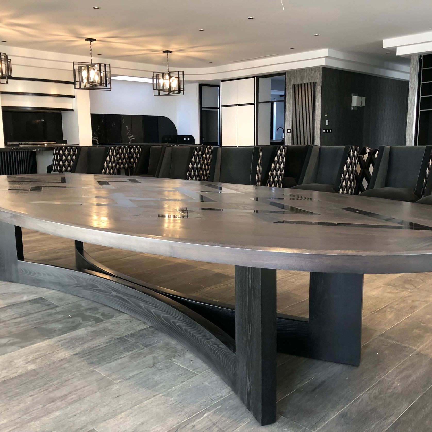 Bespoke Oak & Marble Parquetry Table gallery detail image