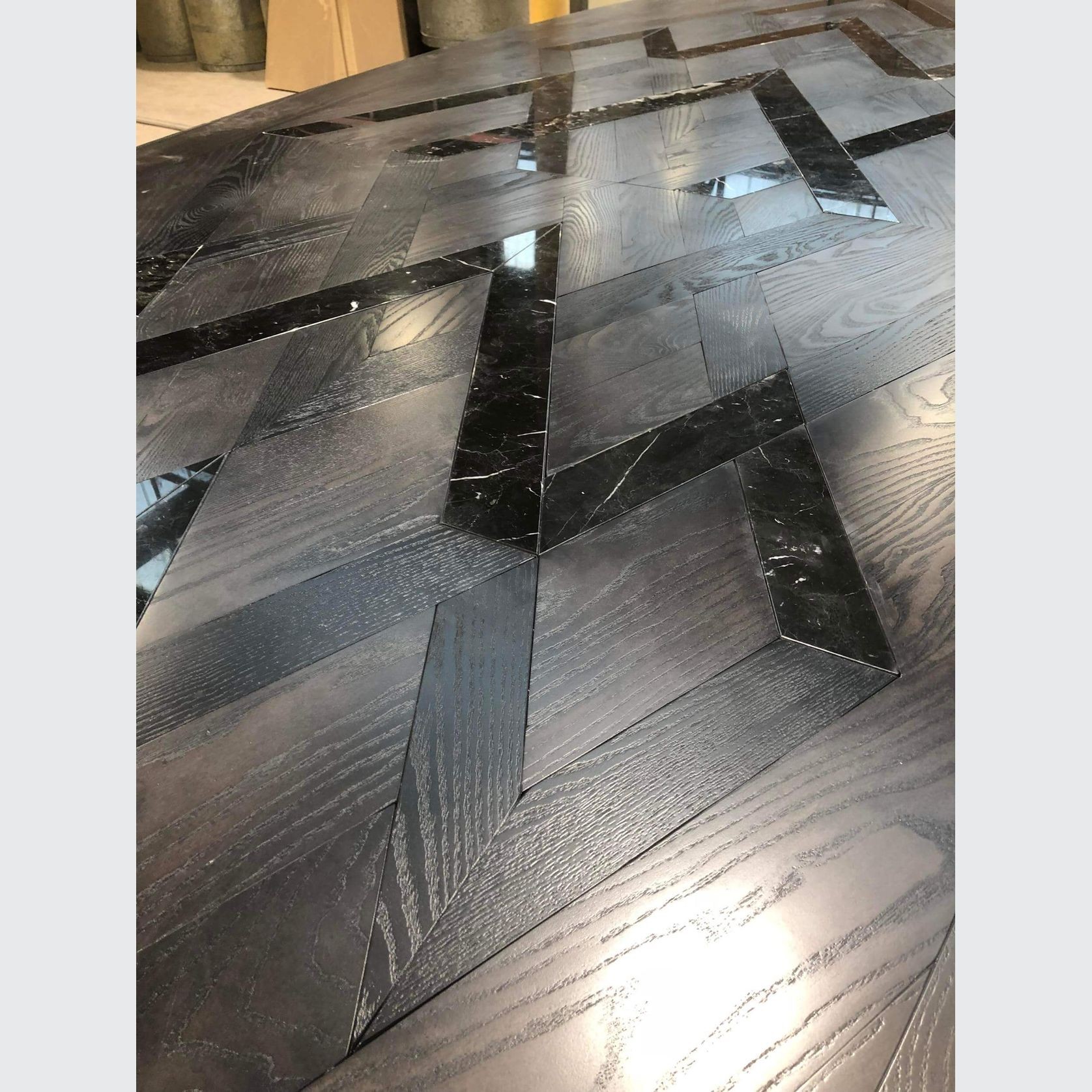 Bespoke Oak & Marble Parquetry Table gallery detail image