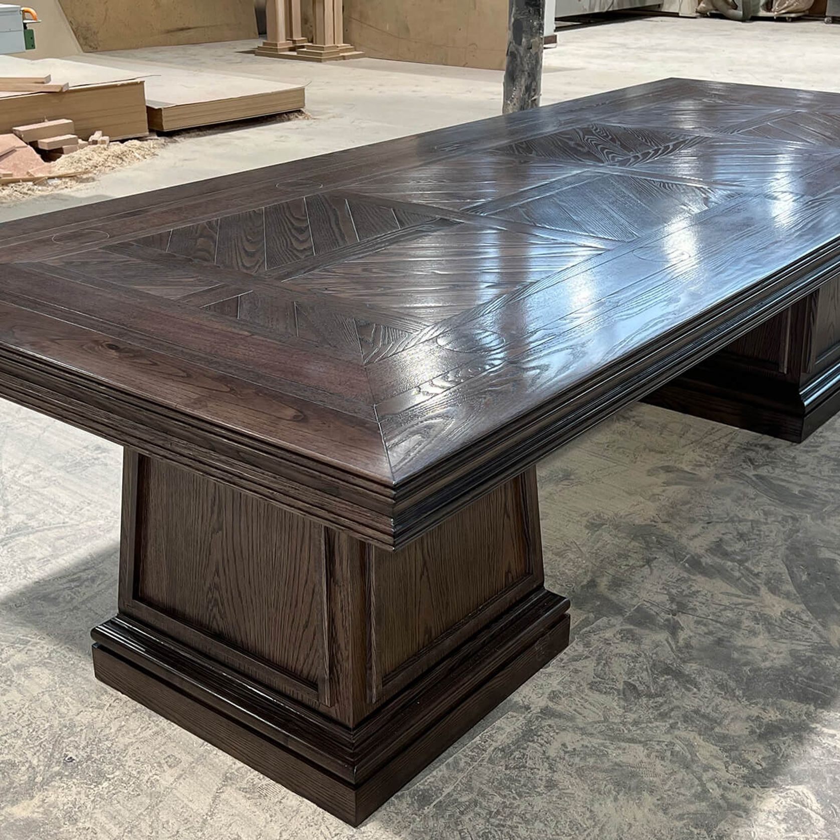 Double Pedestal Base Parquetry Table gallery detail image