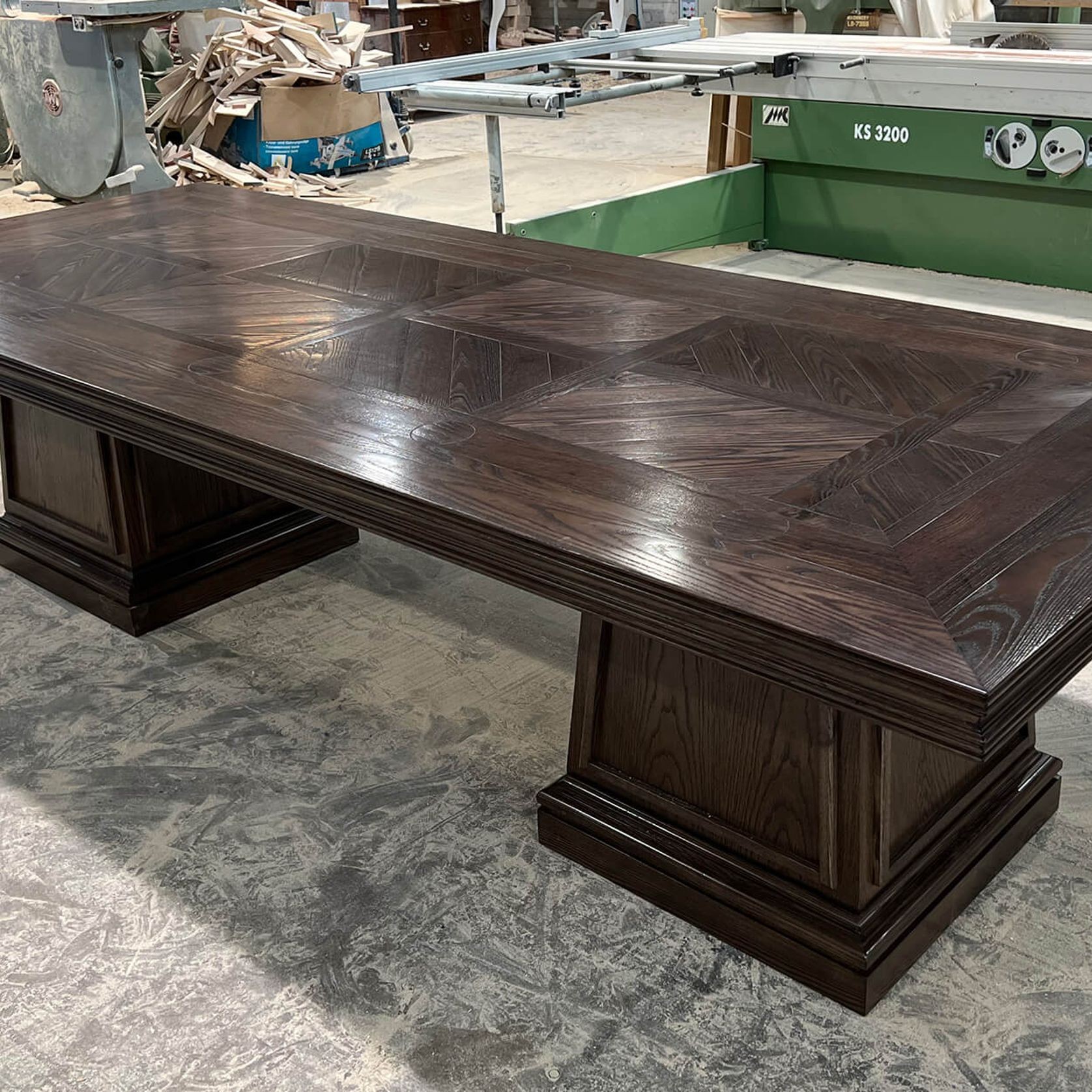 Double Pedestal Base Parquetry Table gallery detail image