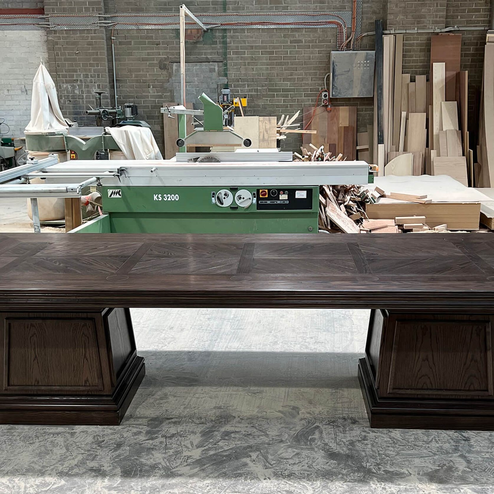Double Pedestal Base Parquetry Table gallery detail image