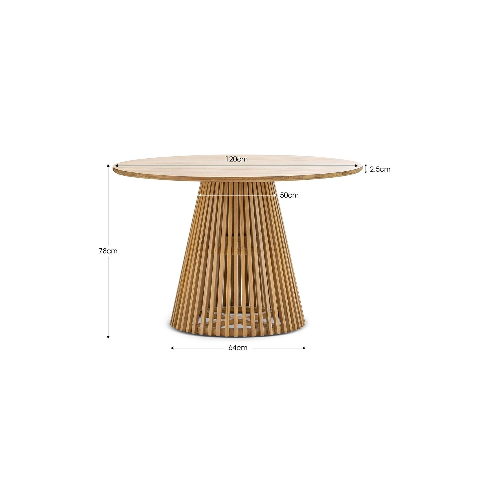 Pedie 120cm Round Pedestal Slat Dining Table | Natural Teak gallery detail image