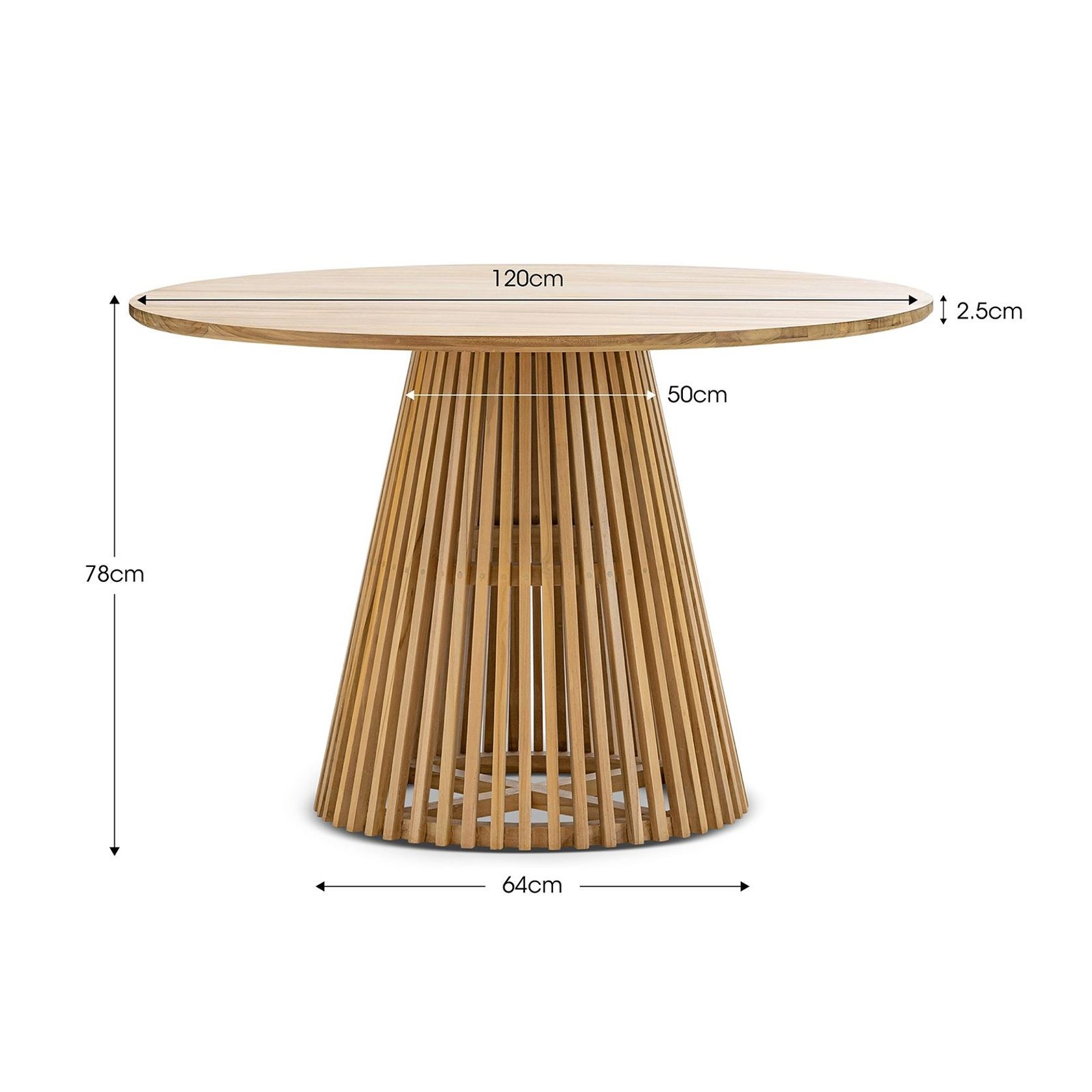 Pedie 120cm Round Pedestal Slat Dining Table | Natural Teak gallery detail image