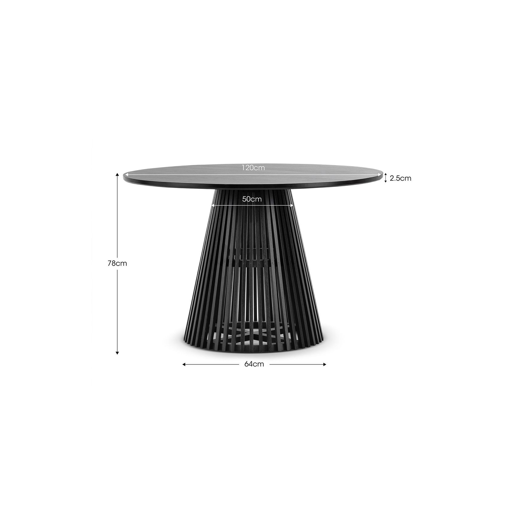 Pedie 120cm Round Pedestal Slat Dining Table | Black Teak gallery detail image