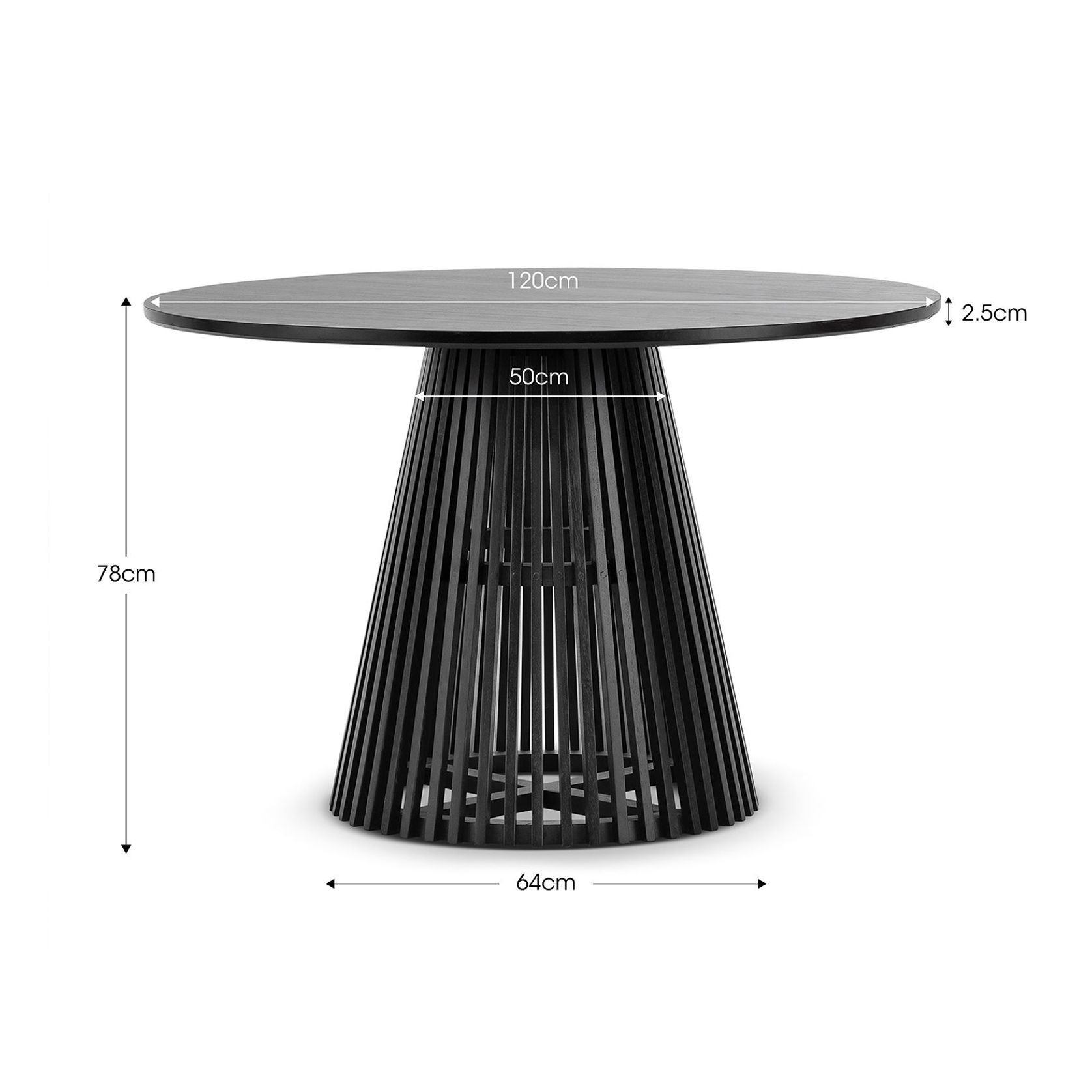 Pedie 120cm Round Pedestal Slat Dining Table | Black Teak gallery detail image
