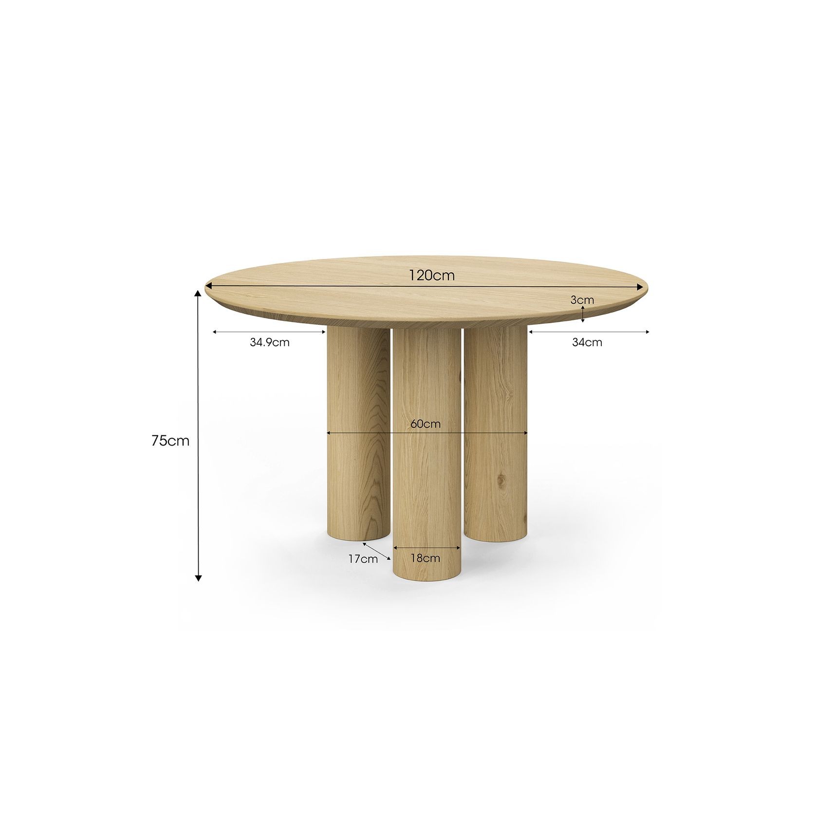 Pila 120cm Round Oak Dining Table | Natural gallery detail image