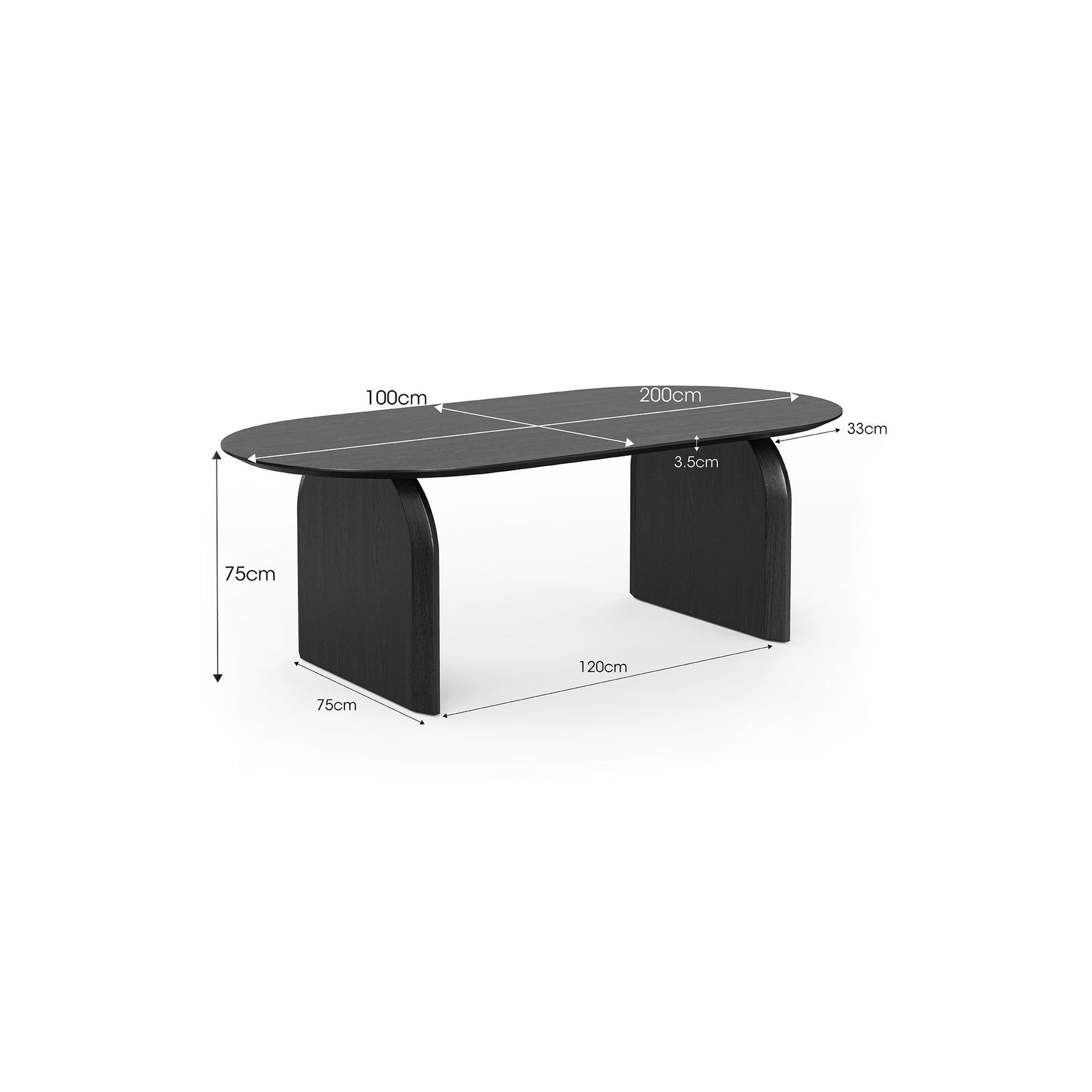 Arco 200cm Oval Oak Dining Table | Black gallery detail image