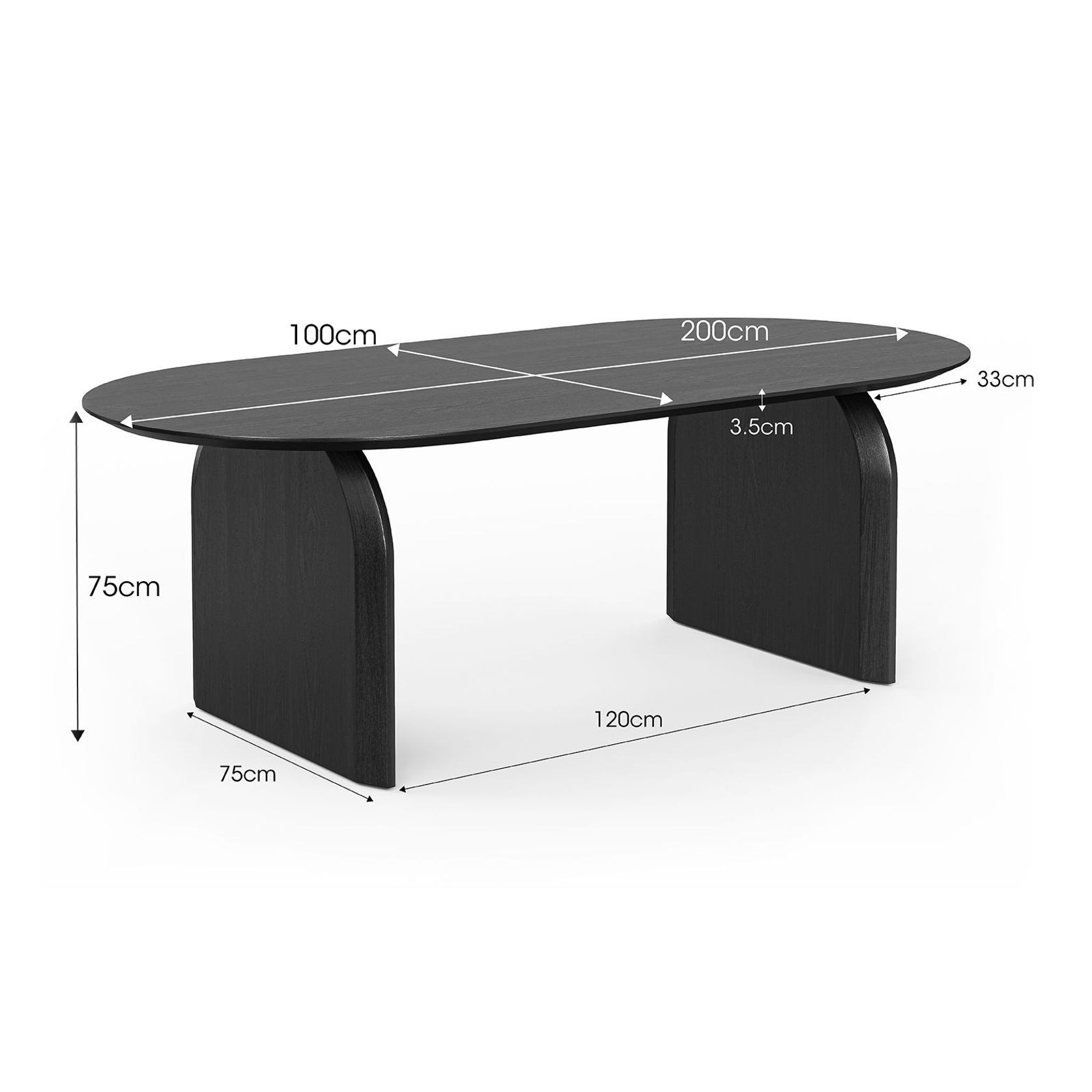 Arco 200cm Oval Oak Dining Table | Black gallery detail image