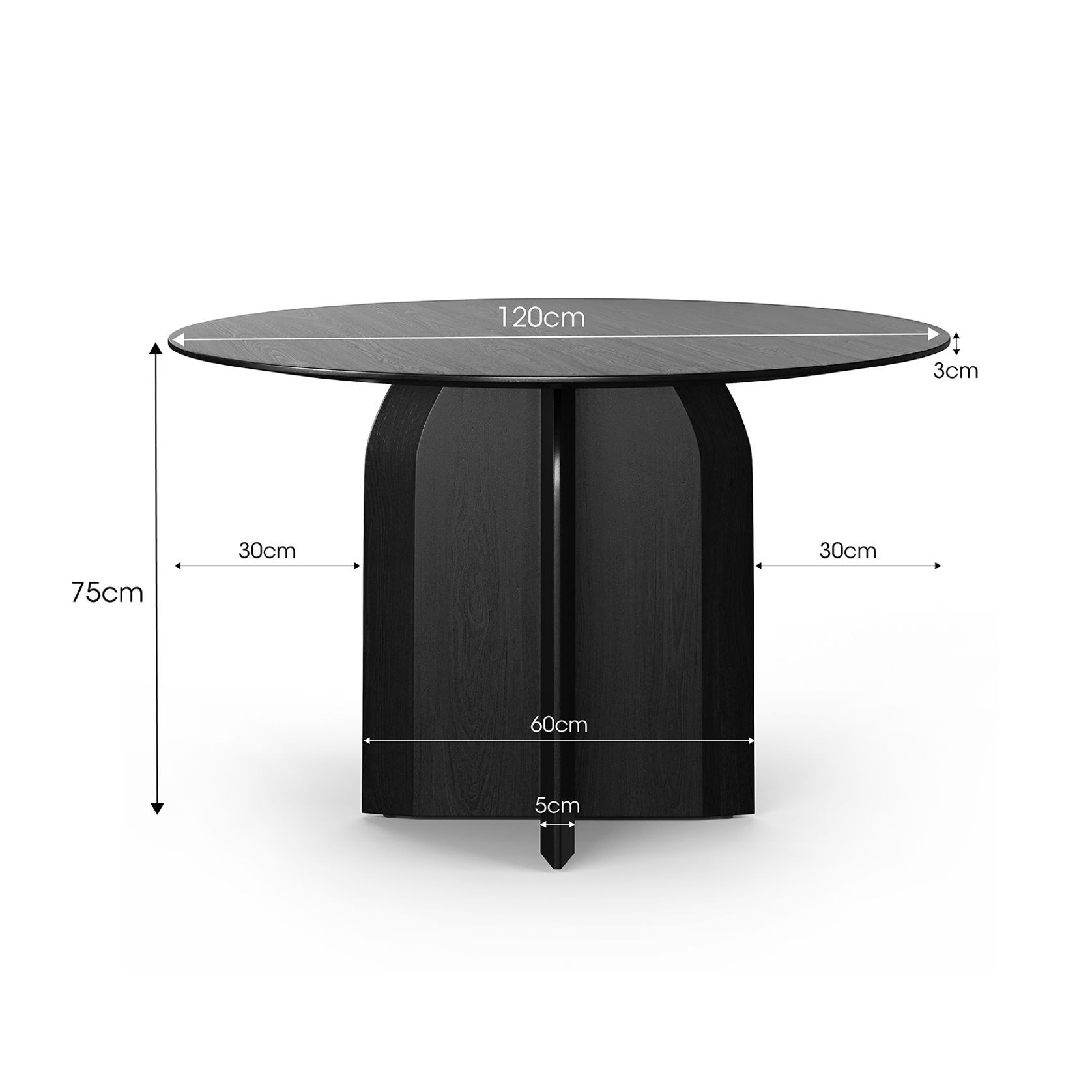 Arco 120cm Round Oak Dining Table | Black gallery detail image