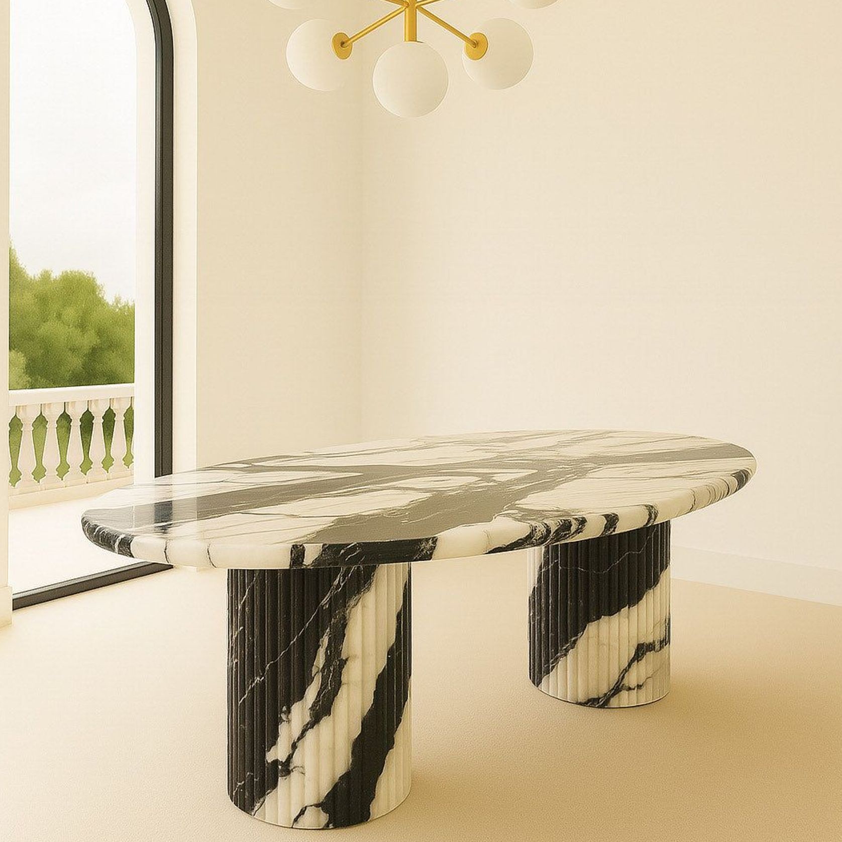 Oval Dining Table - Panda Marble gallery detail image
