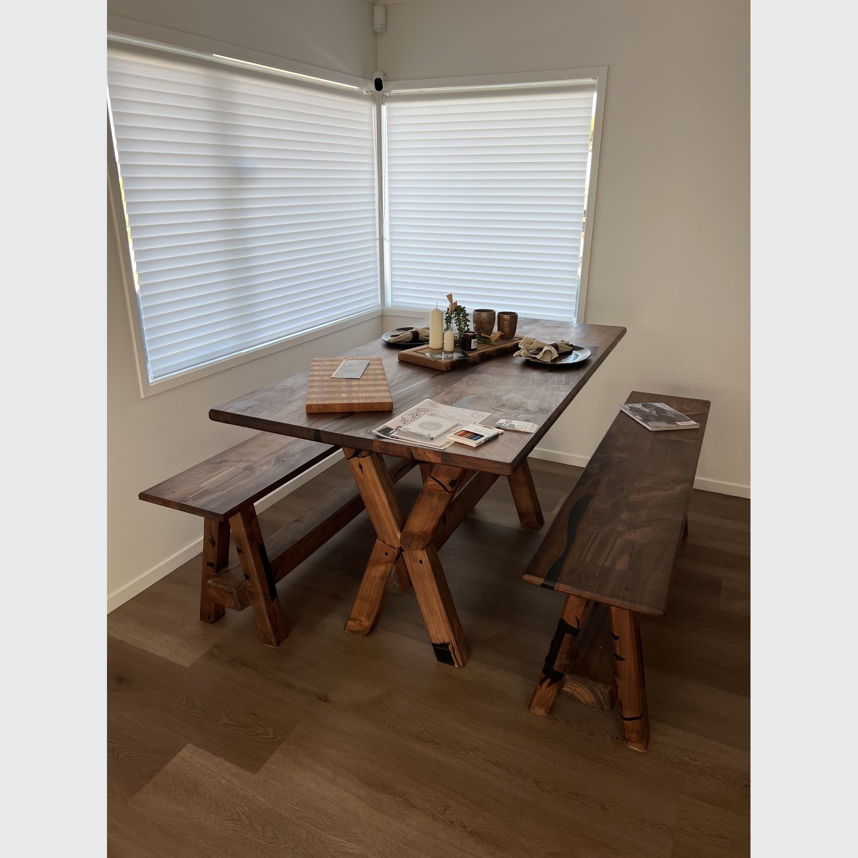 Bespoke Dining Table & Benches — Reclaimed Macrocarpa gallery detail image