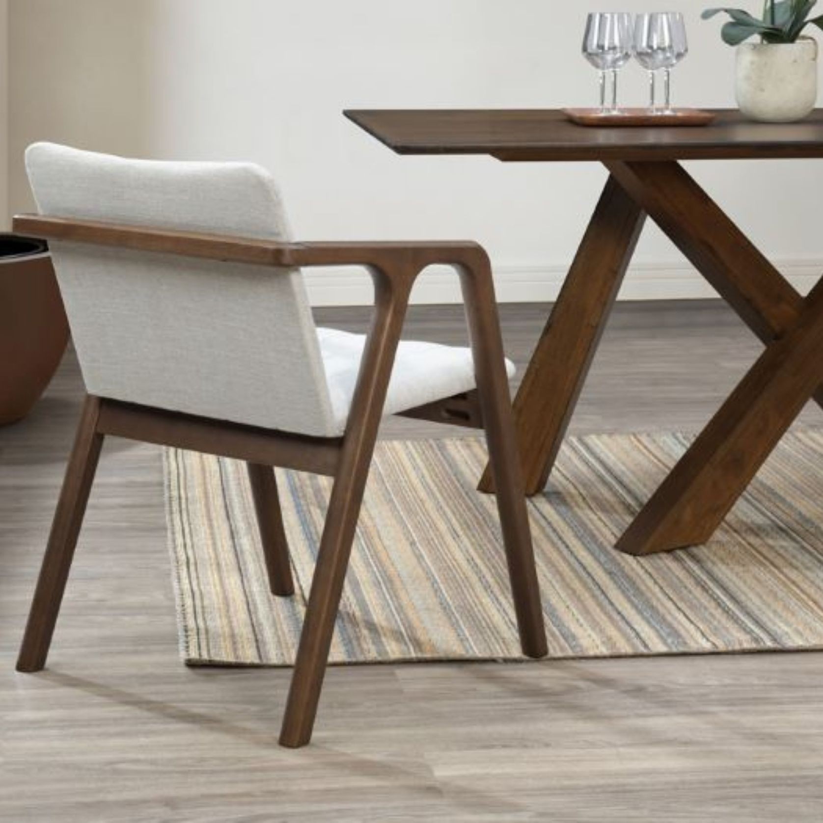 Cruz 7PCE Hardwood Dining Set | Walnut | Beige Fabric gallery detail image