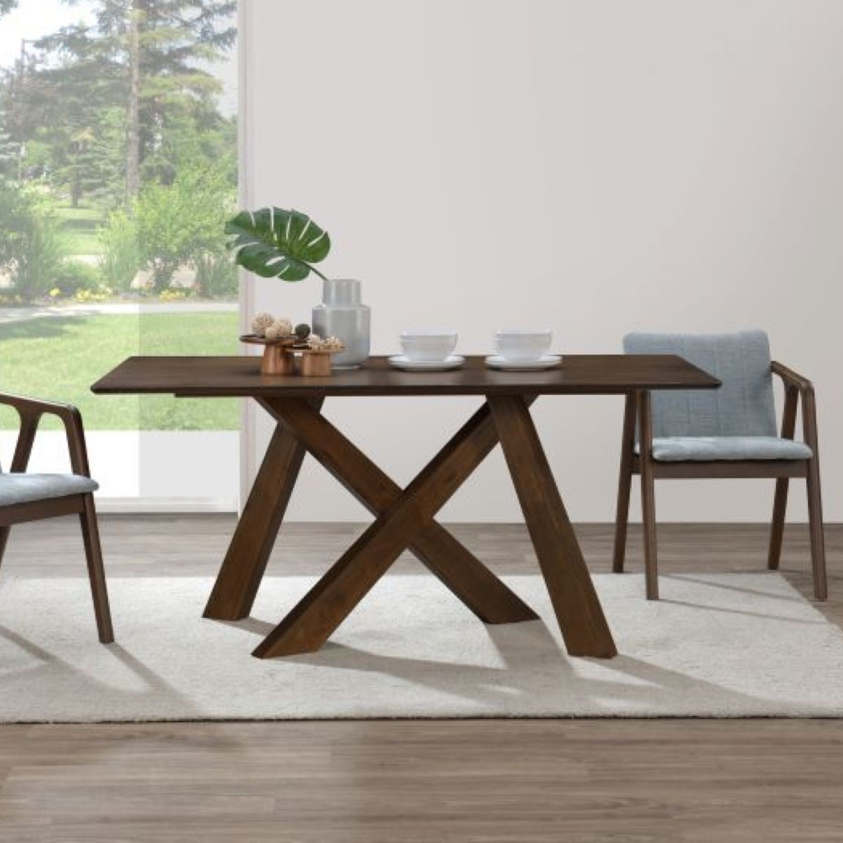 Cruz 7PCE Hardwood Dining Set | Walnut | Grey Fabric gallery detail image