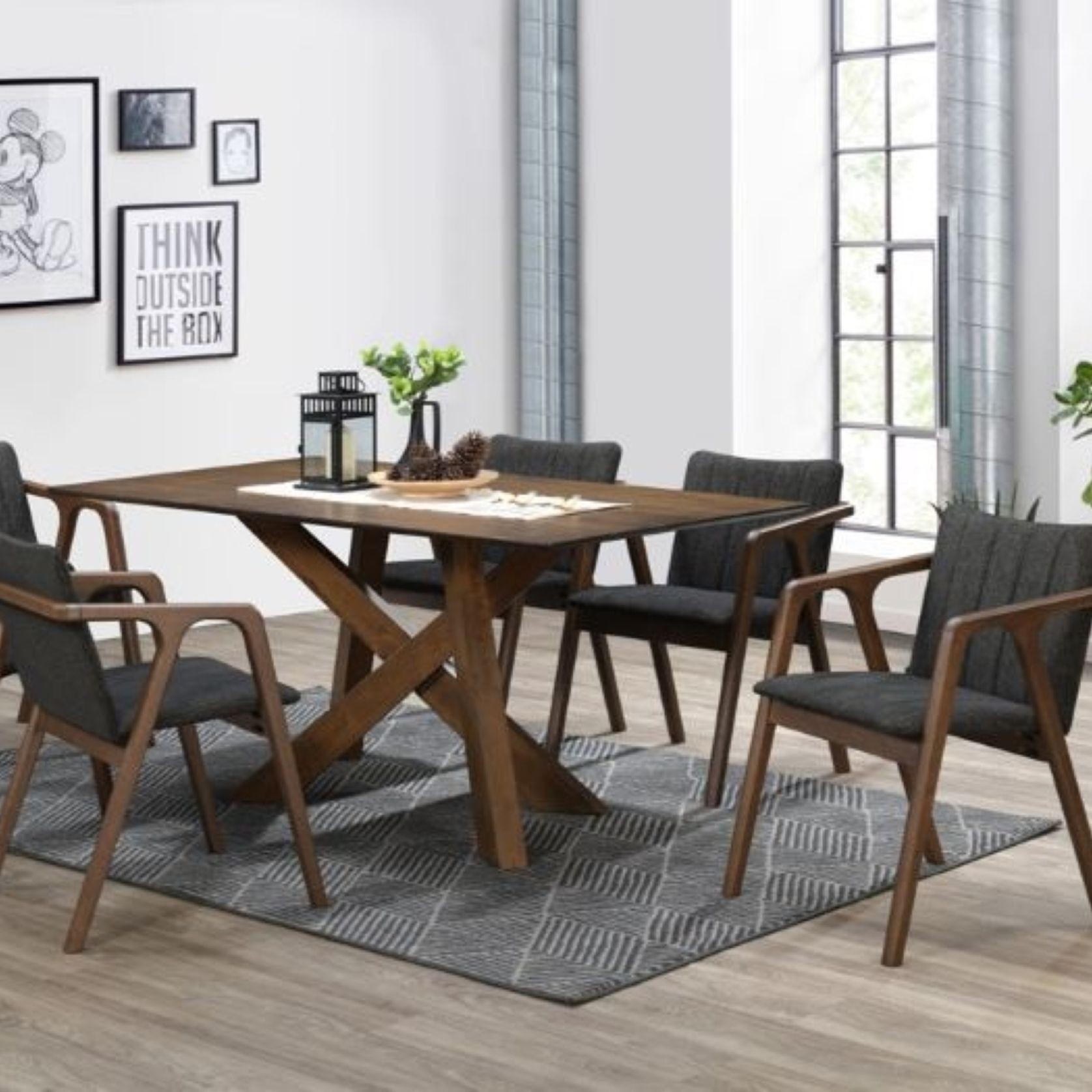 Cruz 7PCE Hardwood Dining Set | Walnut | Black Fabric gallery detail image