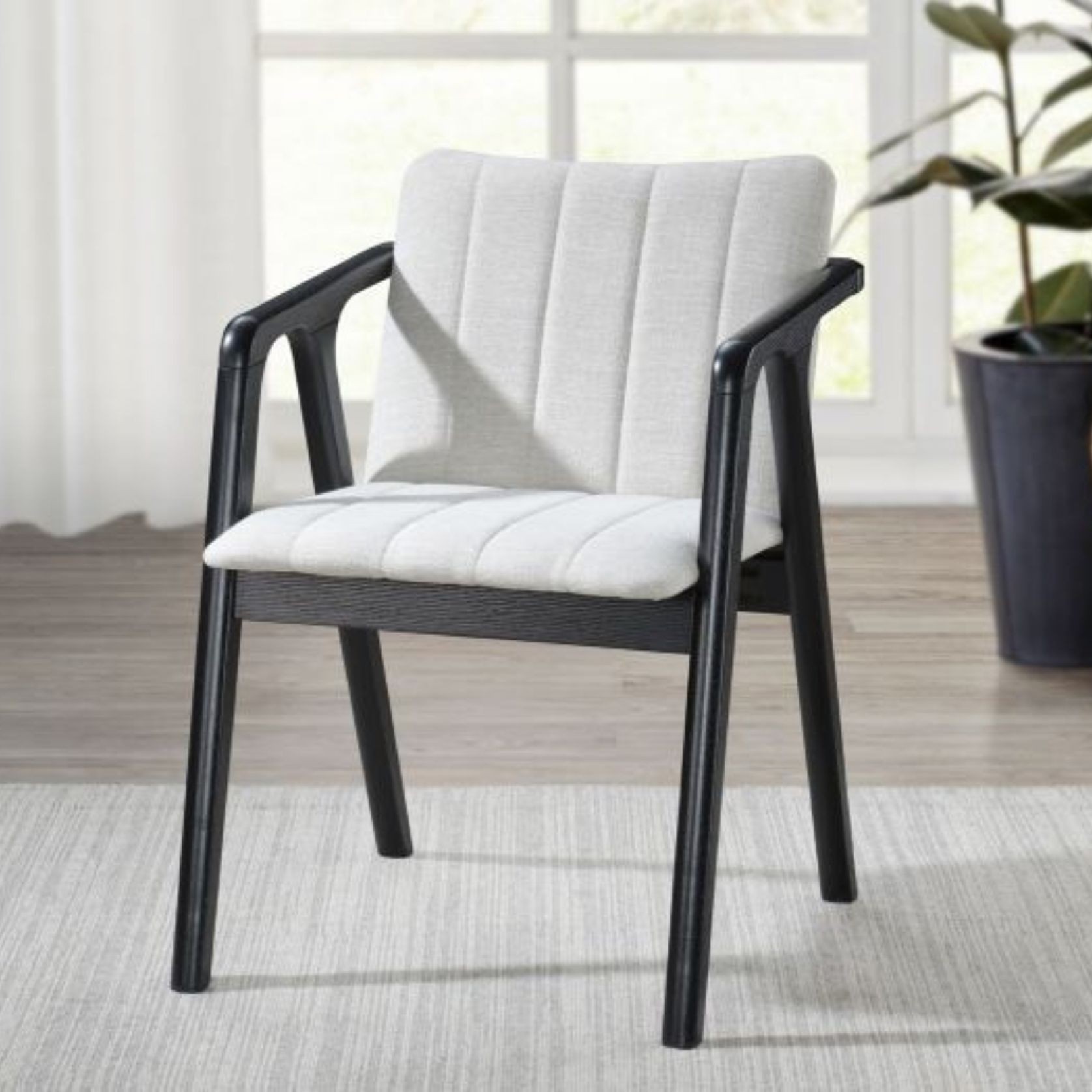 Elm 7PCE Black Hardwood Dining Set | Beige Fabric gallery detail image