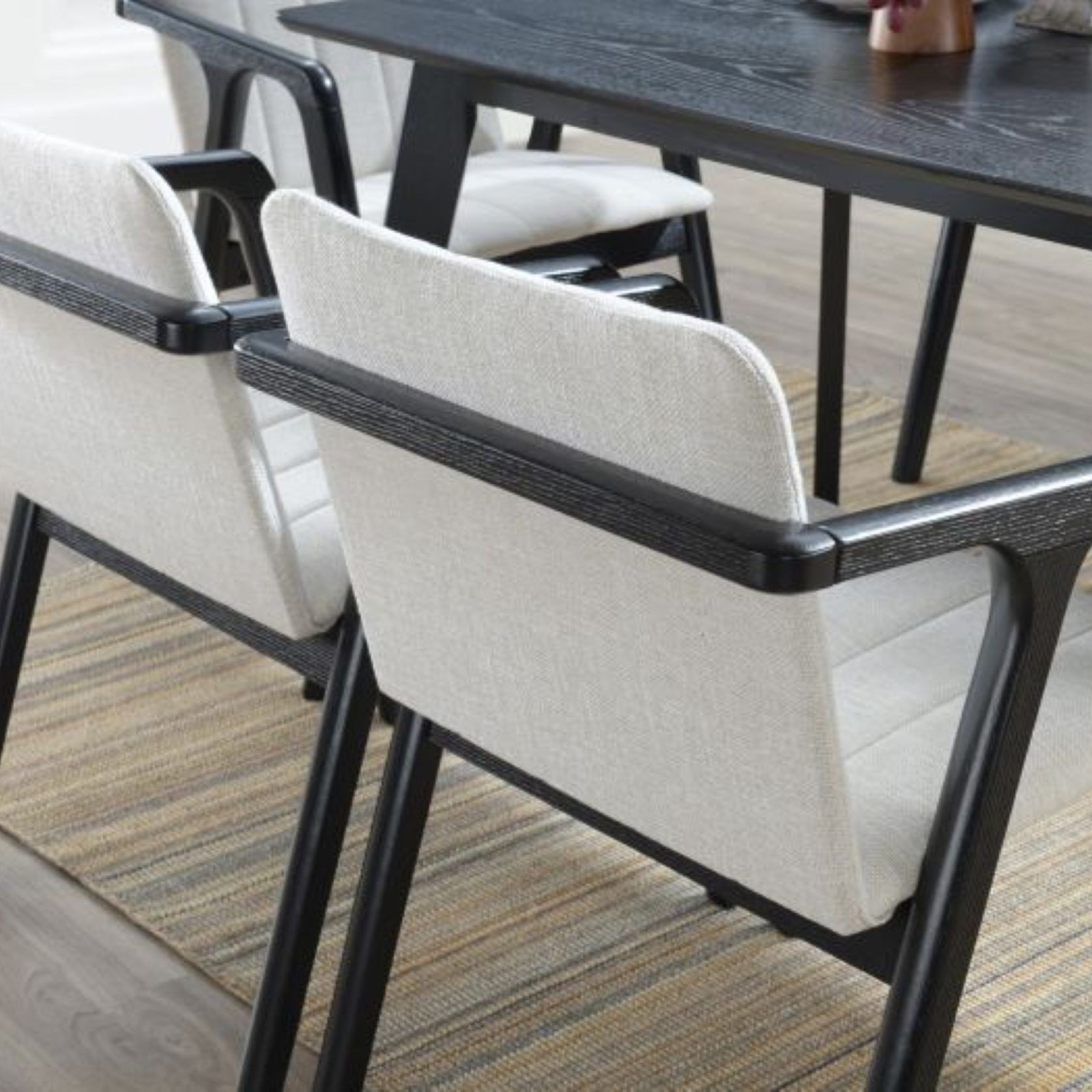 Elm 7PCE Black Hardwood Dining Set | Beige Fabric gallery detail image