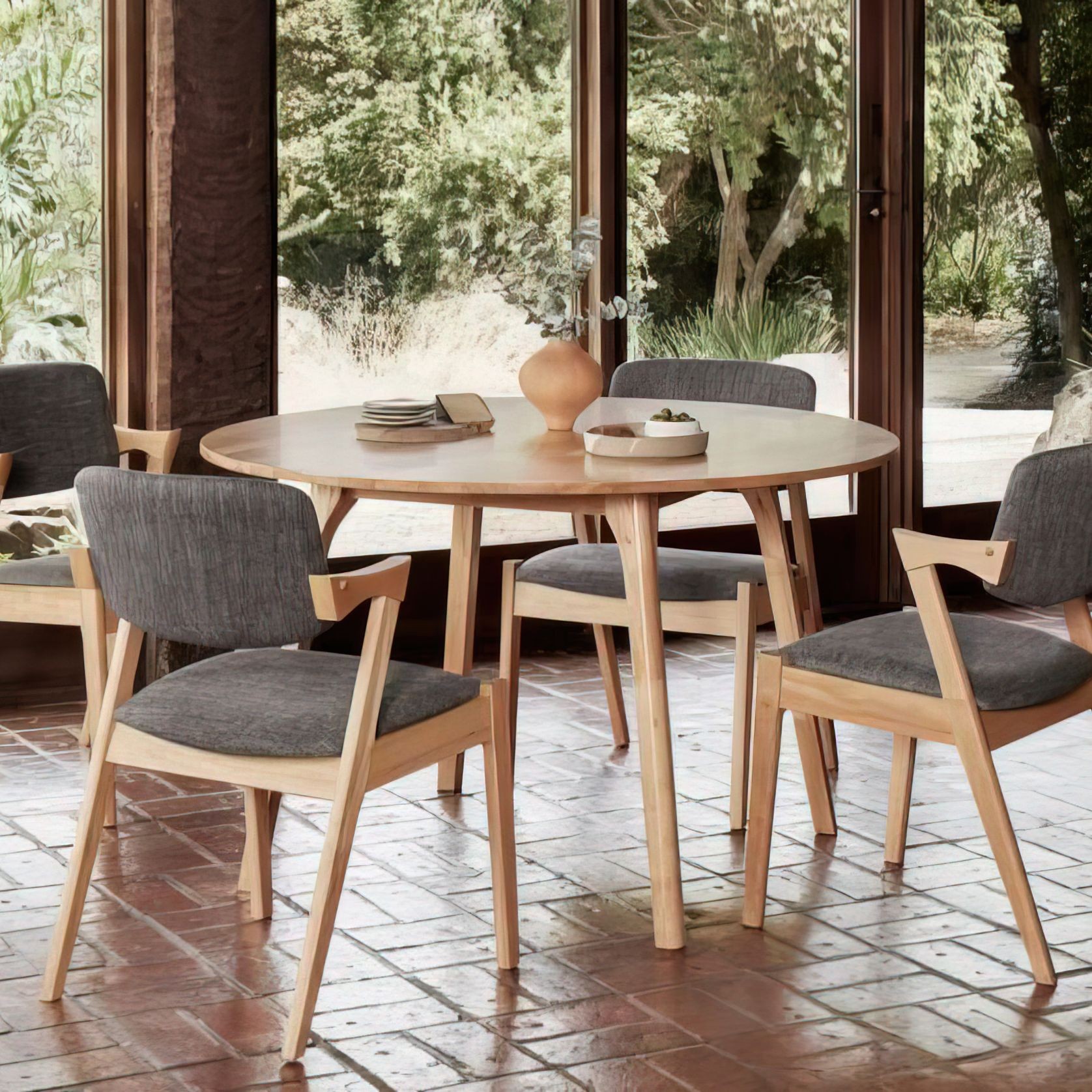 Franki 5PCE Natural Hardwood Dining Set | Black Fabric gallery detail image